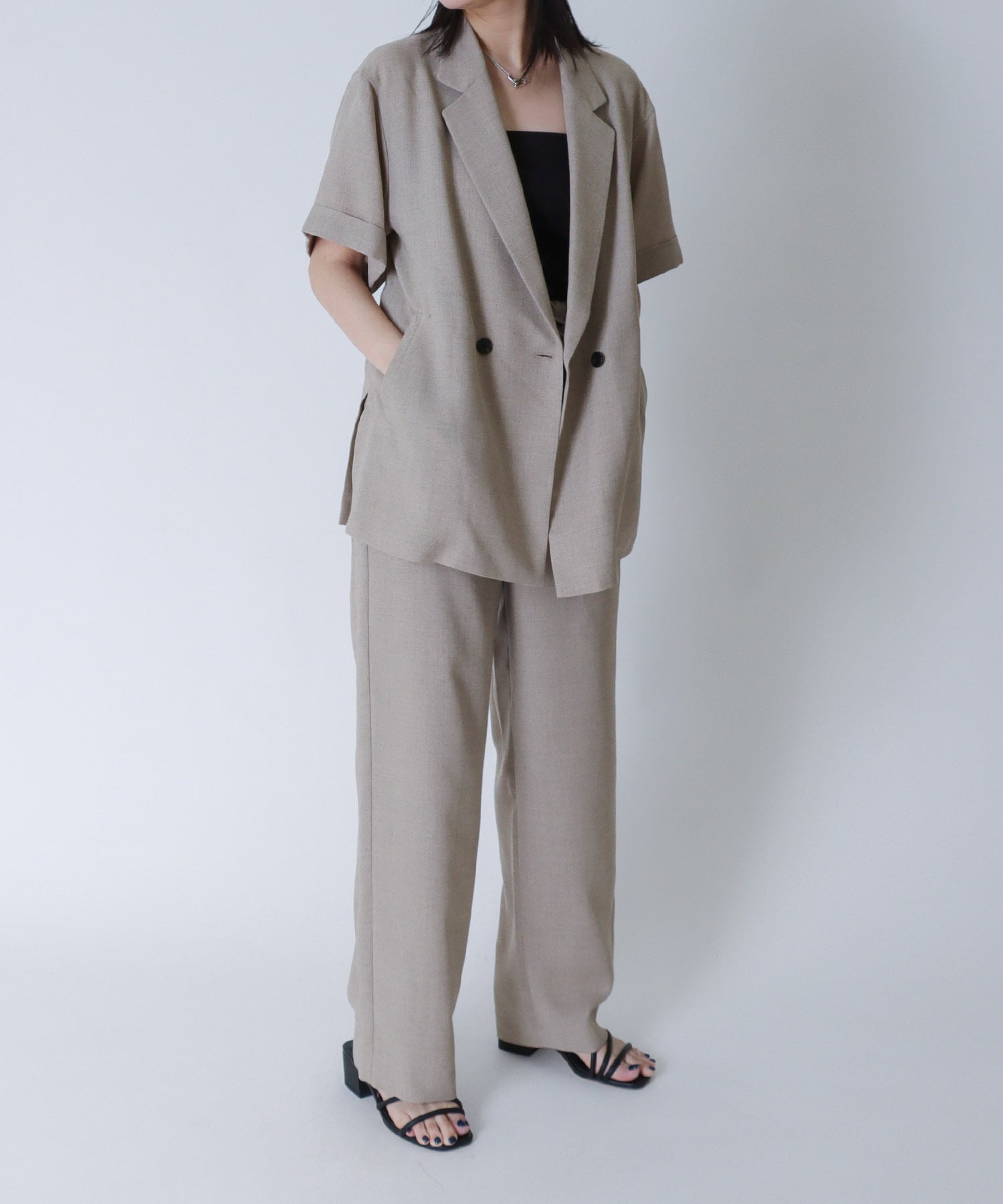 ＜B7＞linen like side line pants