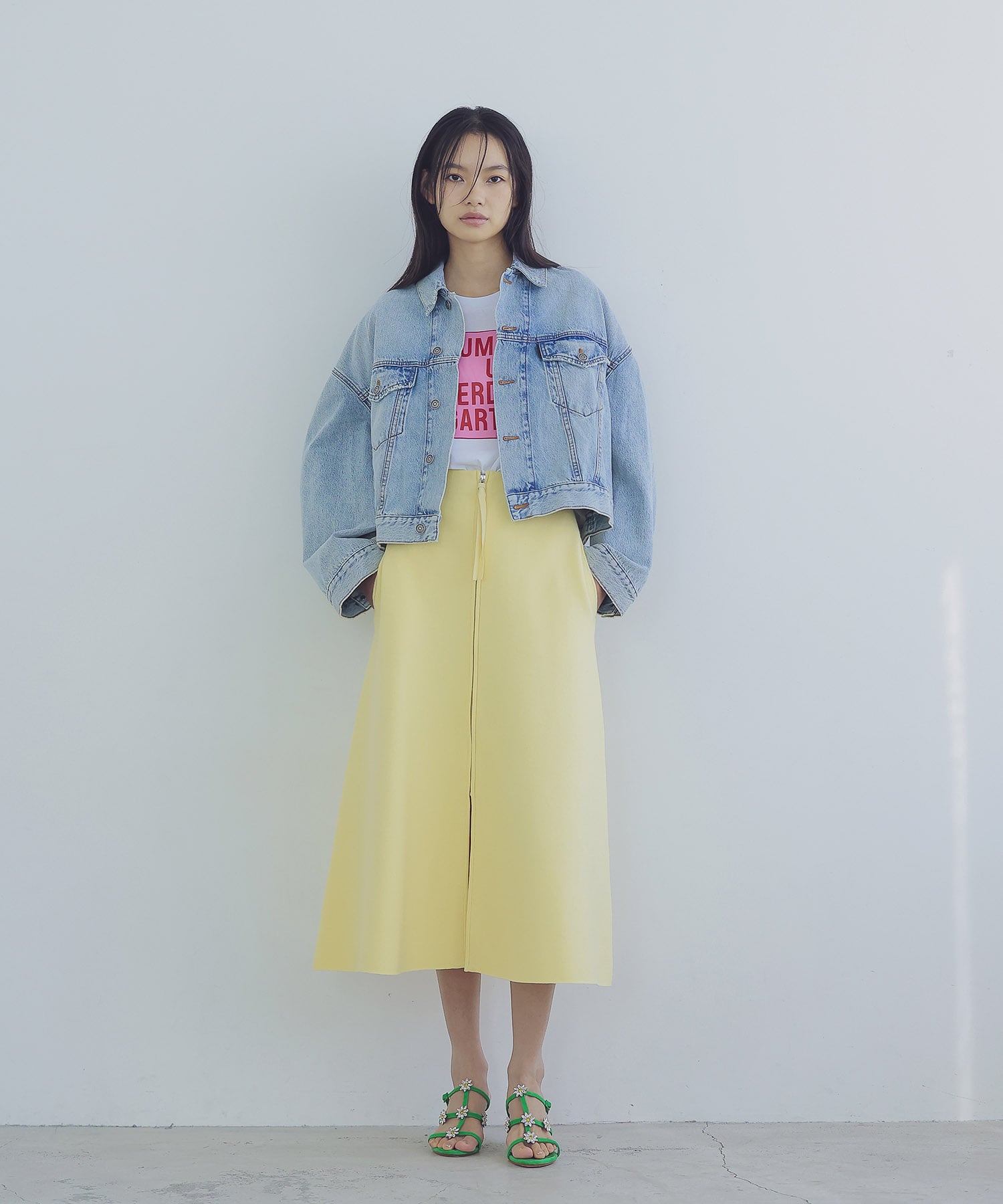 ＜VENIT＞cotton silk linen zip skirt