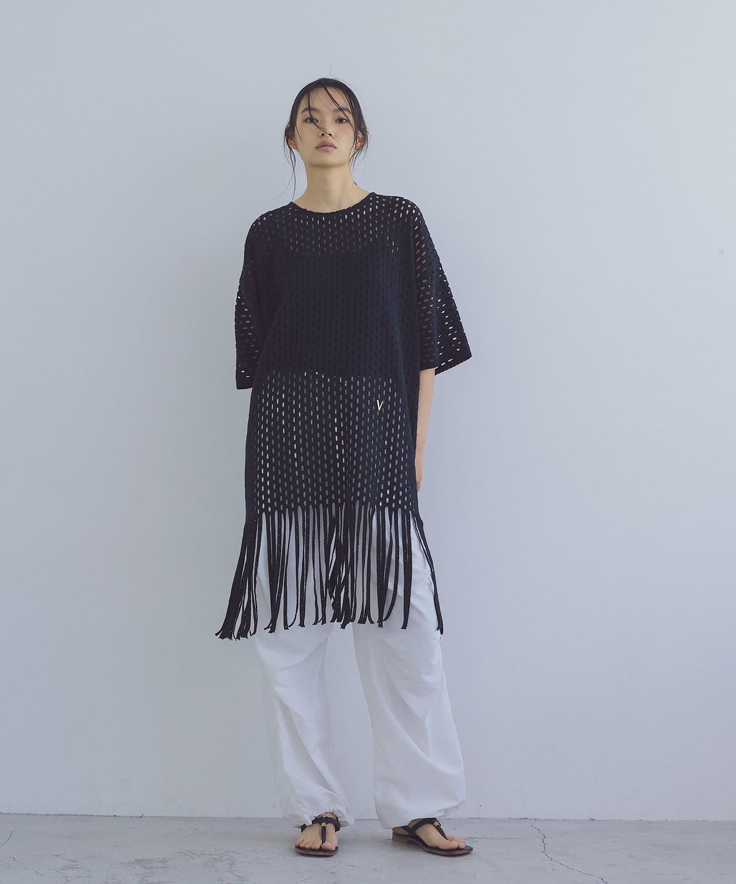 ＜VENIT＞lace fringe pull