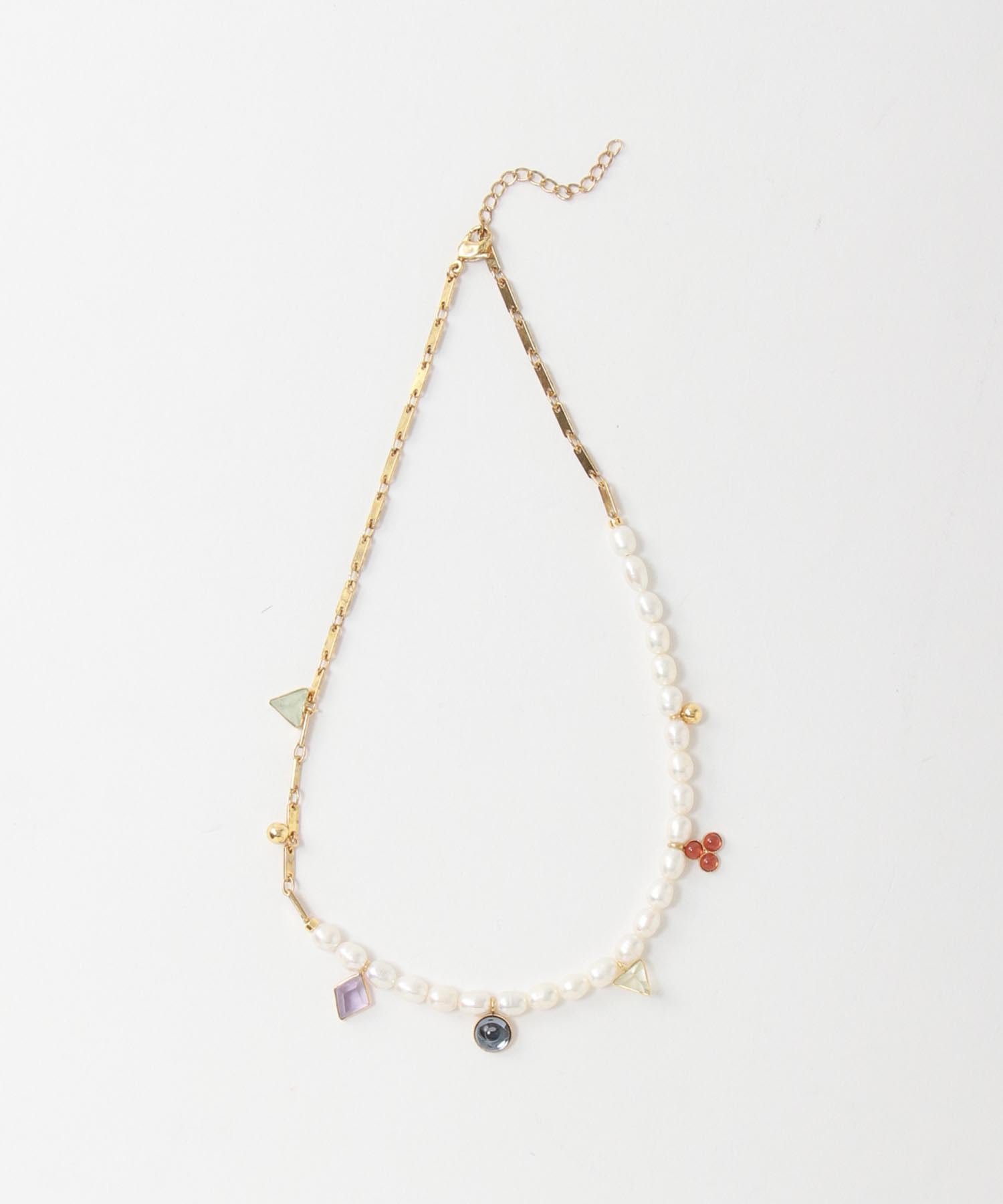 ＜ADER .bijoux＞GEM stone pearl mix short necklace