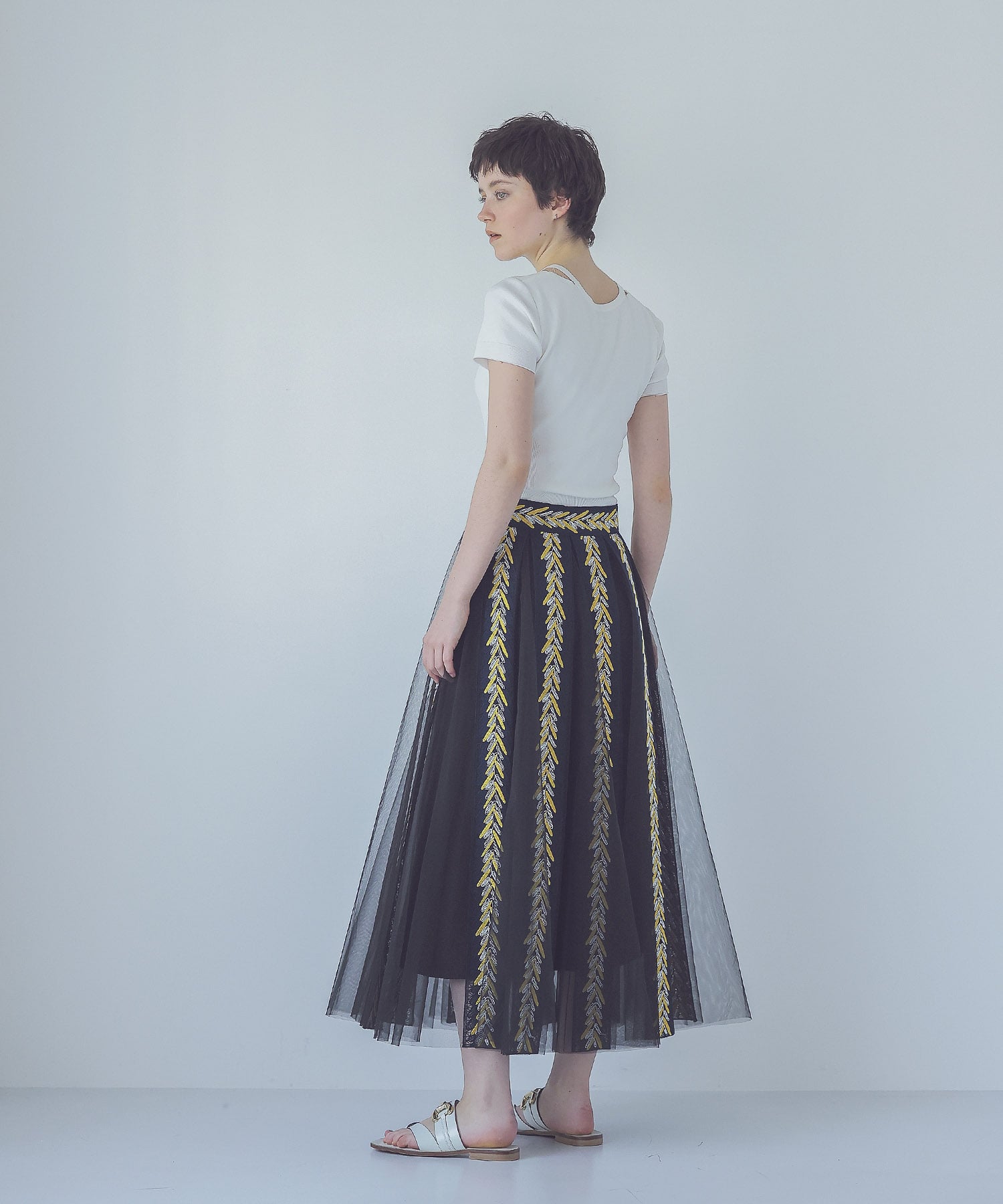＜STUMBLY＞lace tulle combination skirt