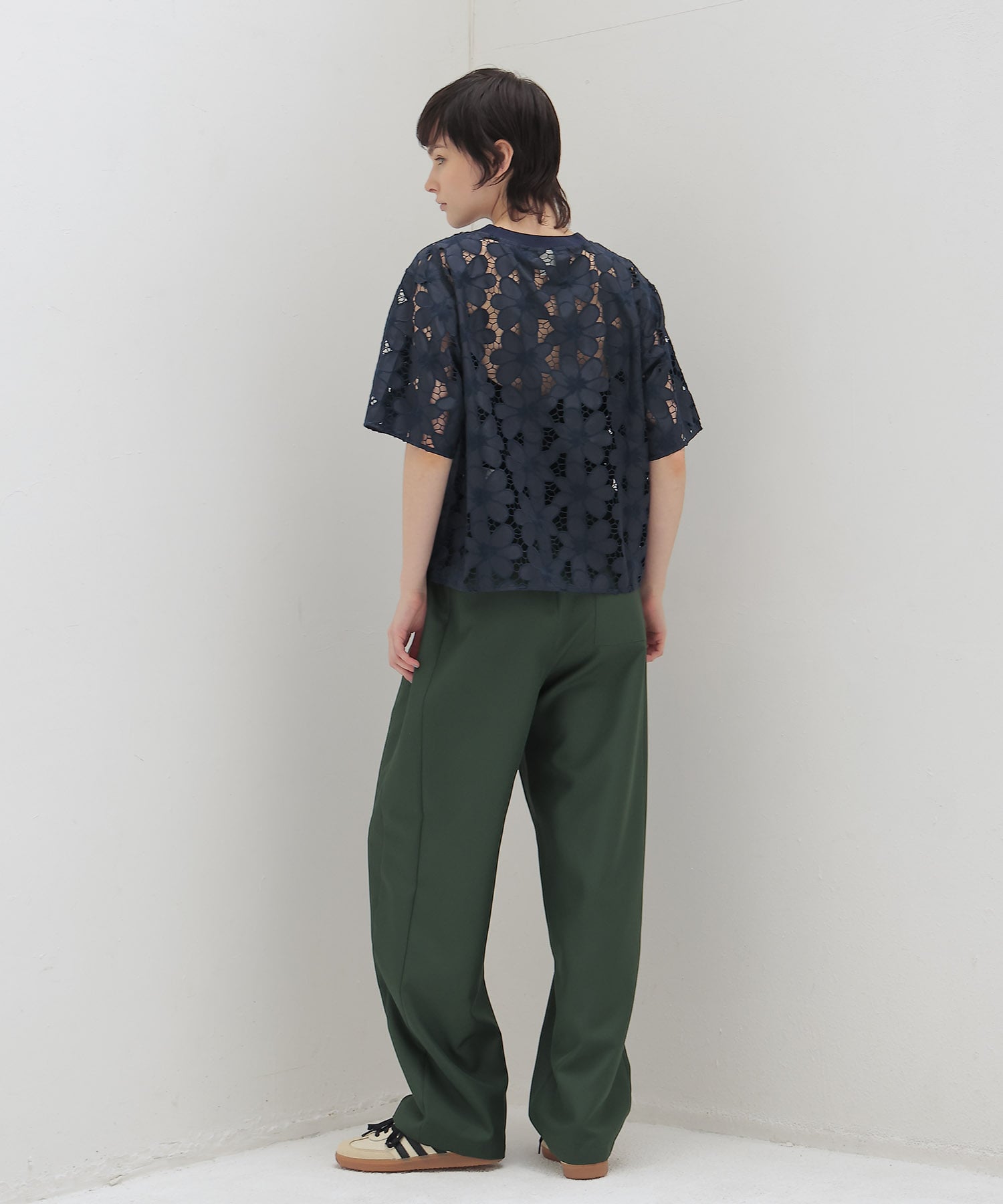 ＜THREE DOTS TURQUOISE× DRESSLAVE＞150D POLYEESTER LINE CURVE PANTS