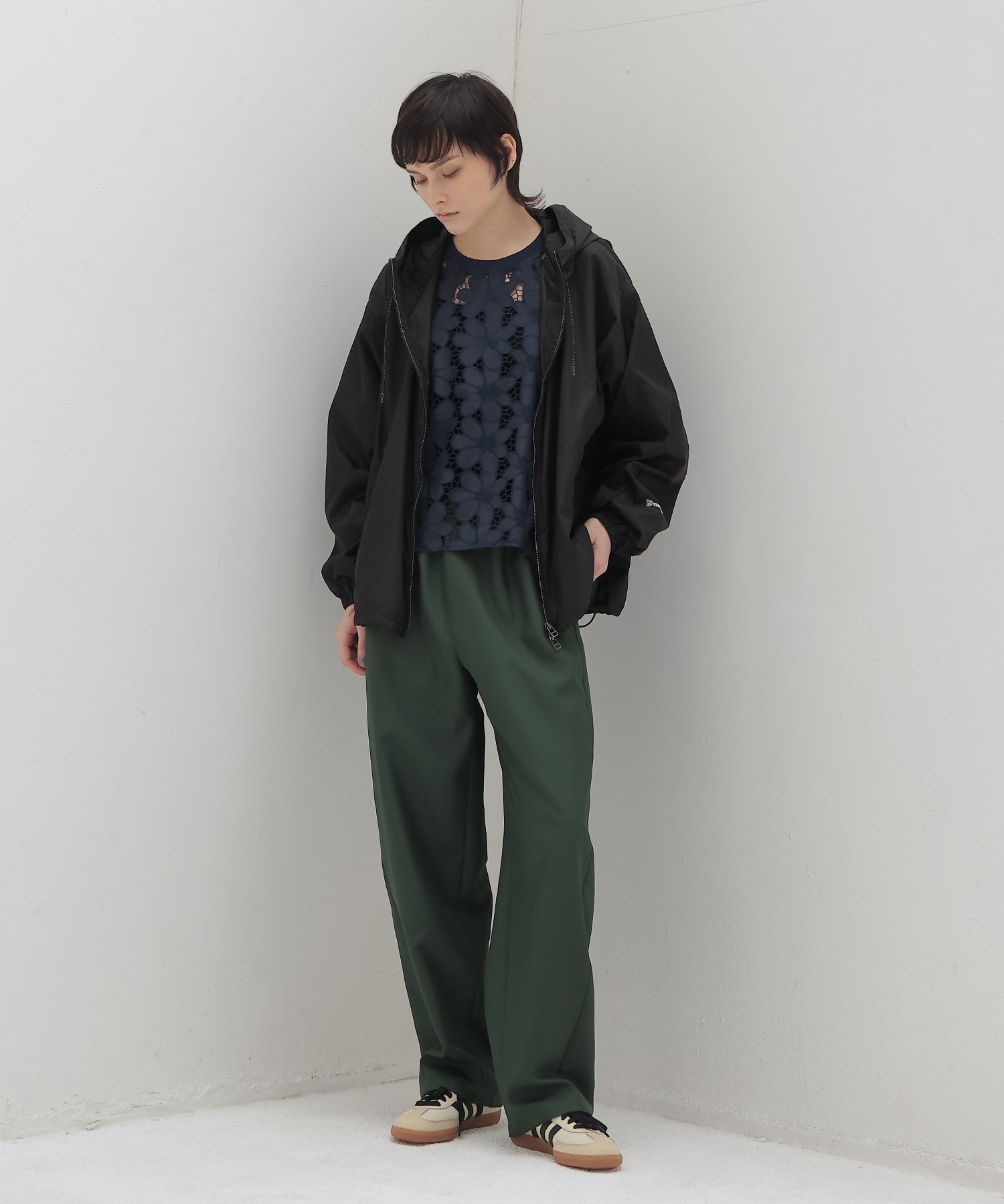 ＜THREE DOTS TURQUOISE× DRESSLAVE＞150D POLYEESTER LINE CURVE PANTS