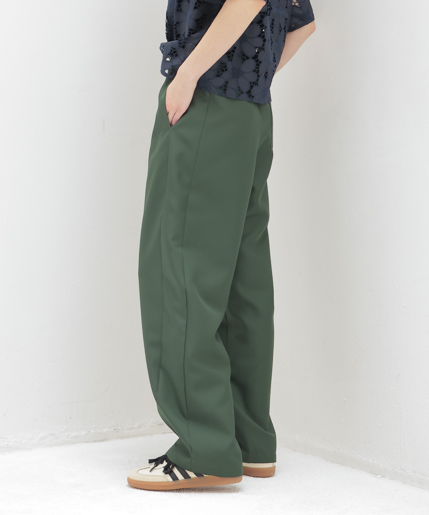 ＜THREE DOTS TURQUOISE× DRESSLAVE＞150D POLYEESTER LINE CURVE PANTS