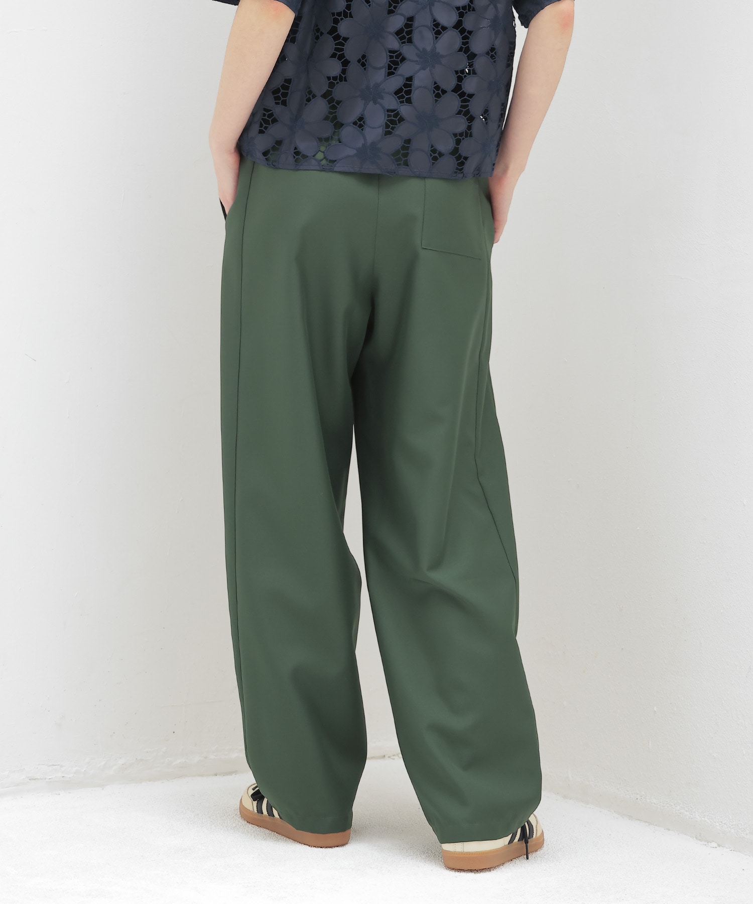 ＜THREE DOTS TURQUOISE× DRESSLAVE＞150D POLYEESTER LINE CURVE PANTS
