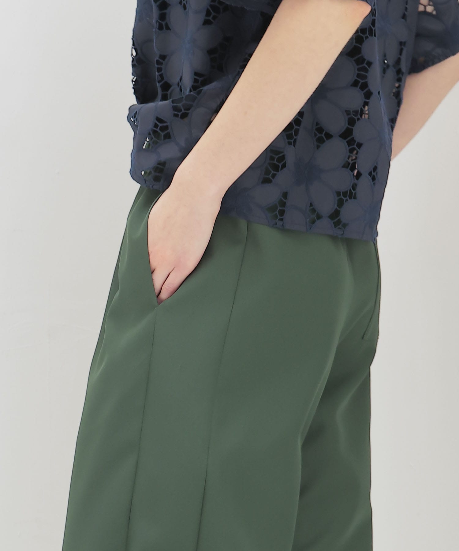 ＜THREE DOTS TURQUOISE× DRESSLAVE＞150D POLYEESTER LINE CURVE PANTS