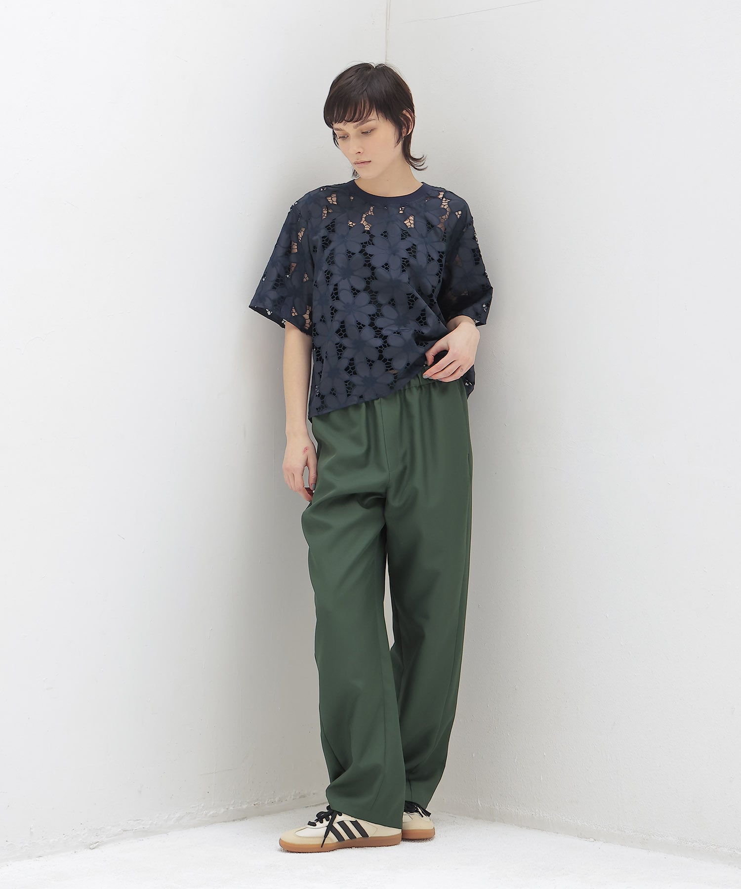 ＜THREE DOTS TURQUOISE× DRESSLAVE＞150D POLYEESTER LINE CURVE PANTS