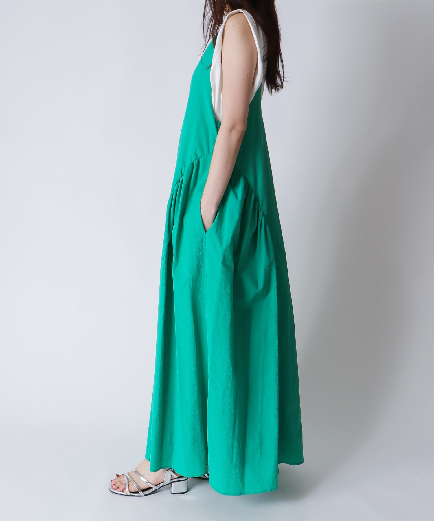 ＜Sugar Rose＞side gather vneck dress