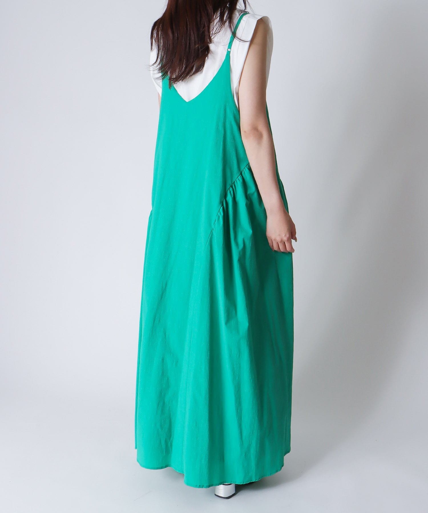 ＜Sugar Rose＞side gather vneck dress