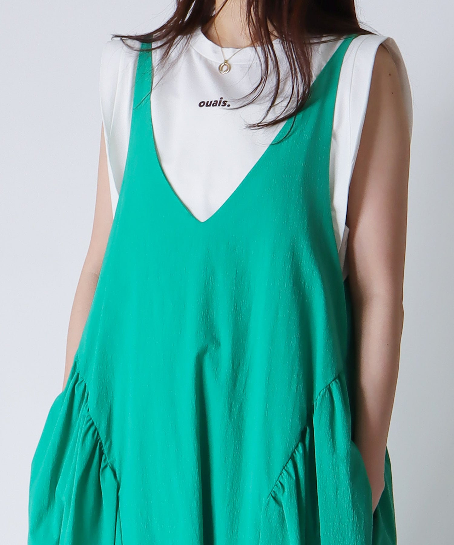 ＜Sugar Rose＞side gather vneck dress