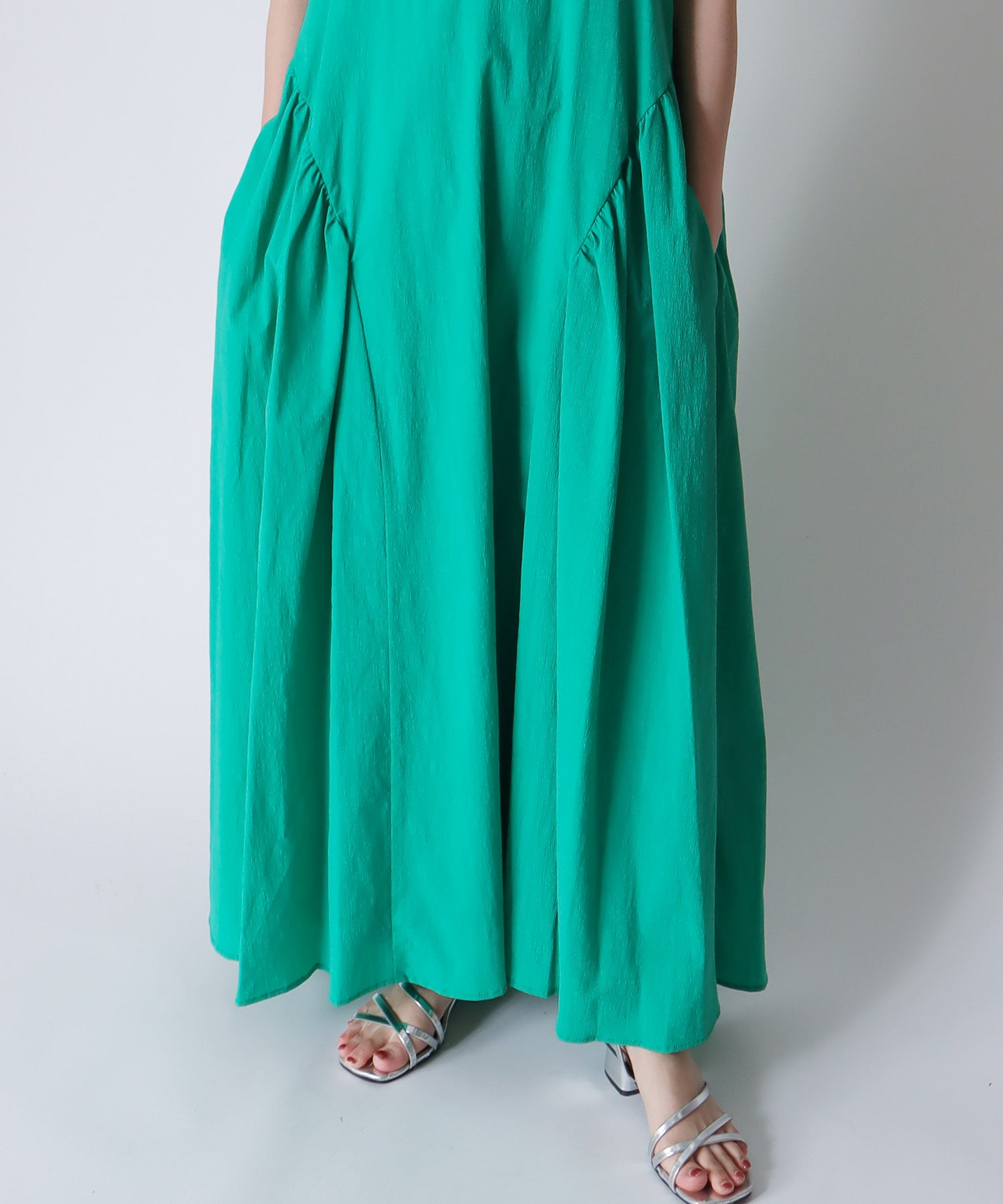 ＜Sugar Rose＞side gather vneck dress