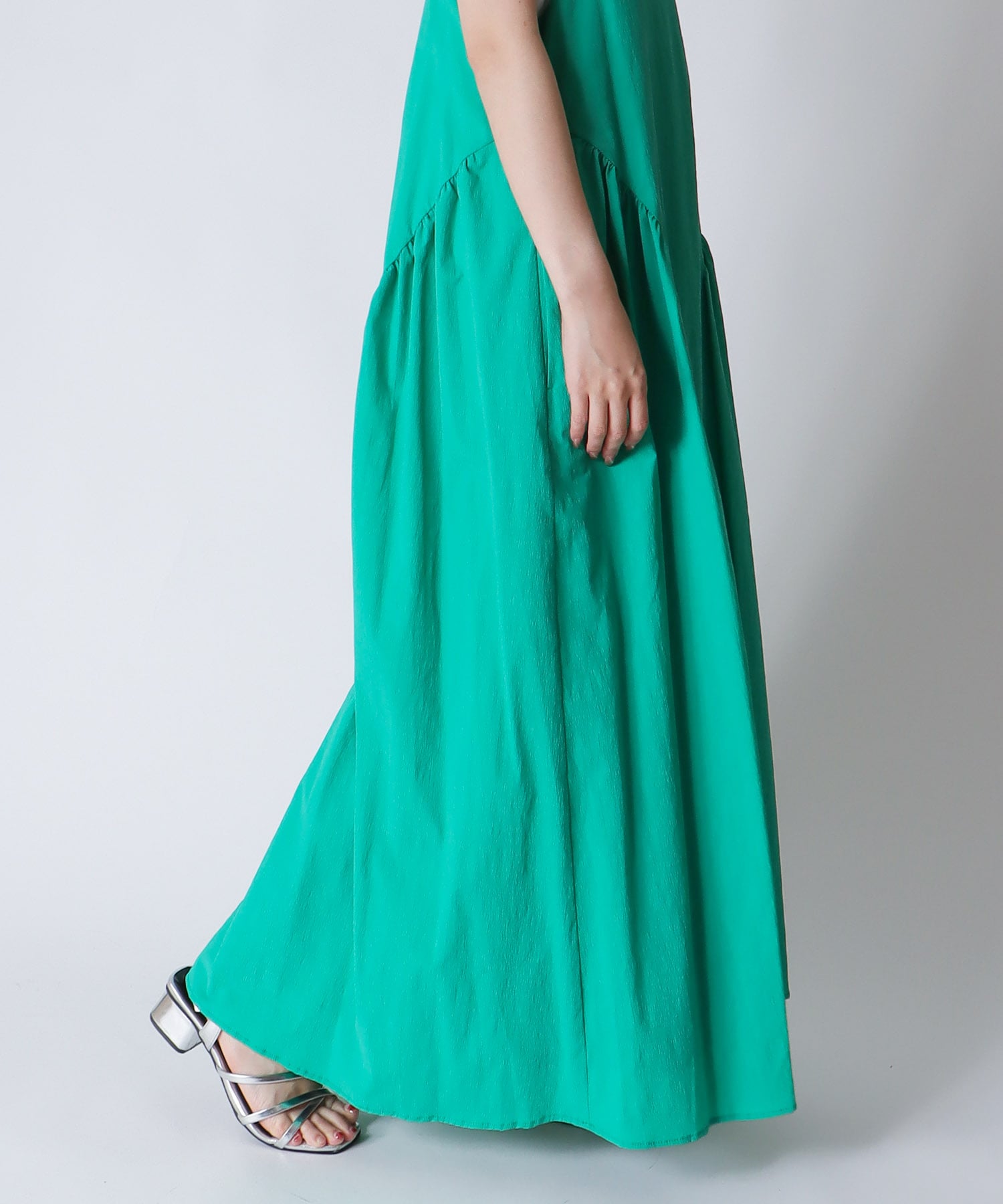 ＜Sugar Rose＞side gather vneck dress