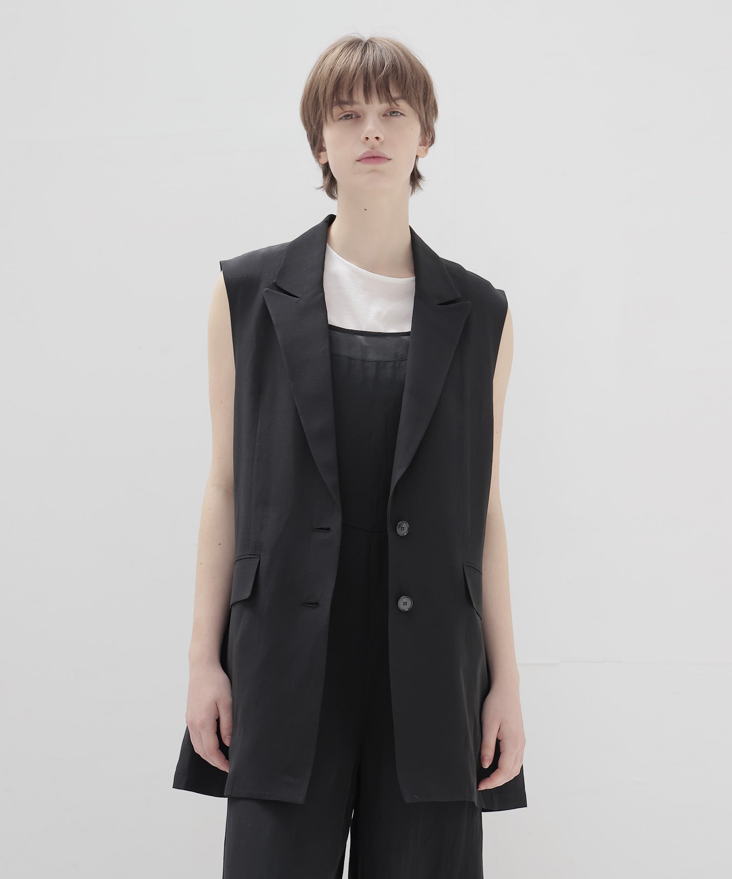 ＜B7＞linen slab boyfriend gilet