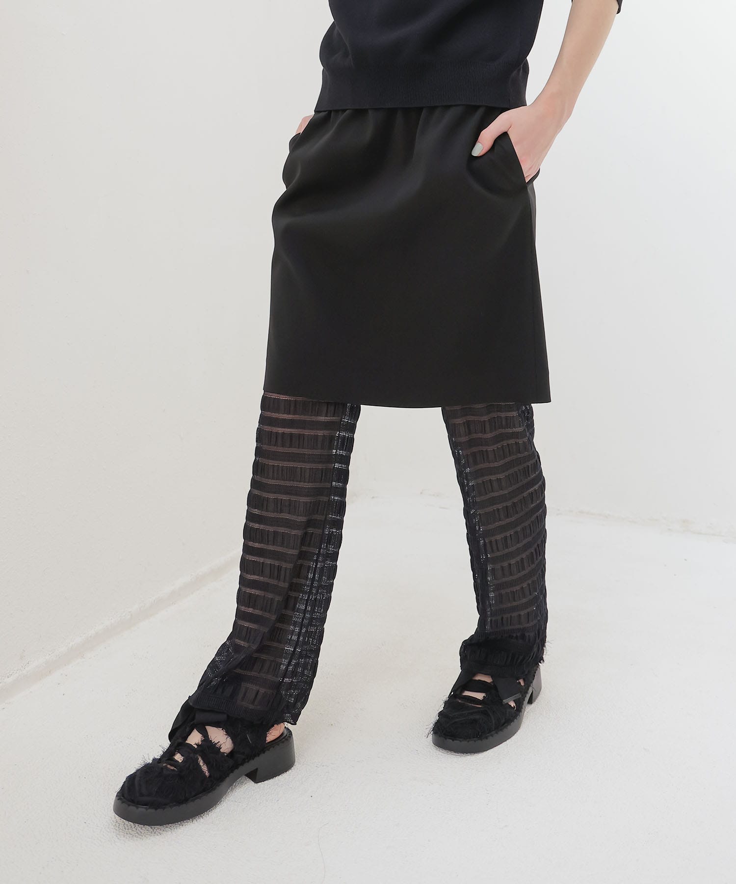 ＜ODAKHA＞sheer stripe leggings pants