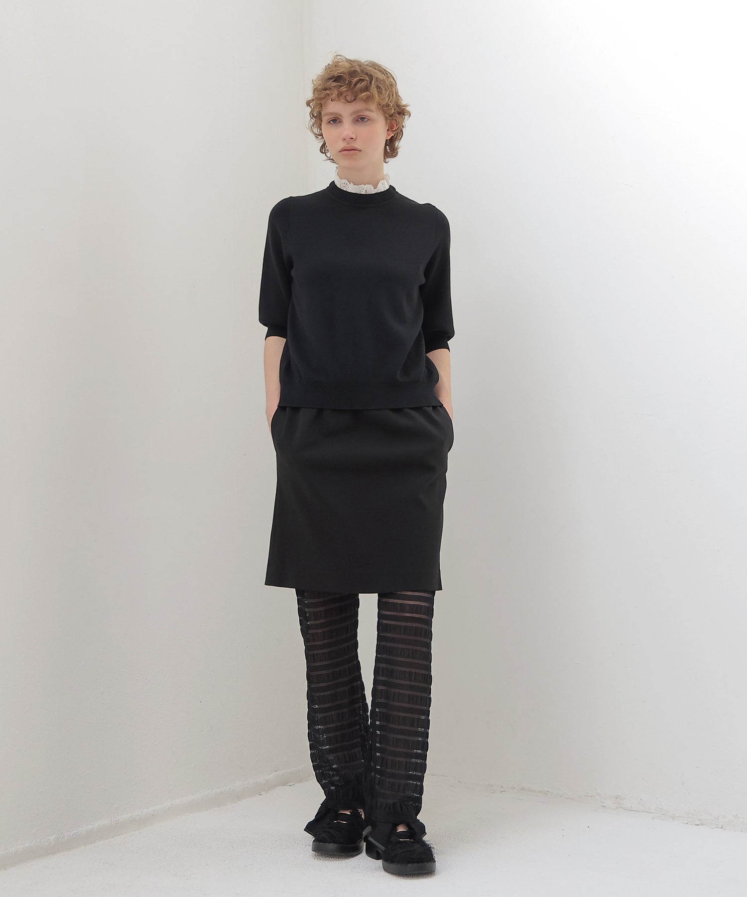 ＜ODAKHA＞sheer stripe leggings pants