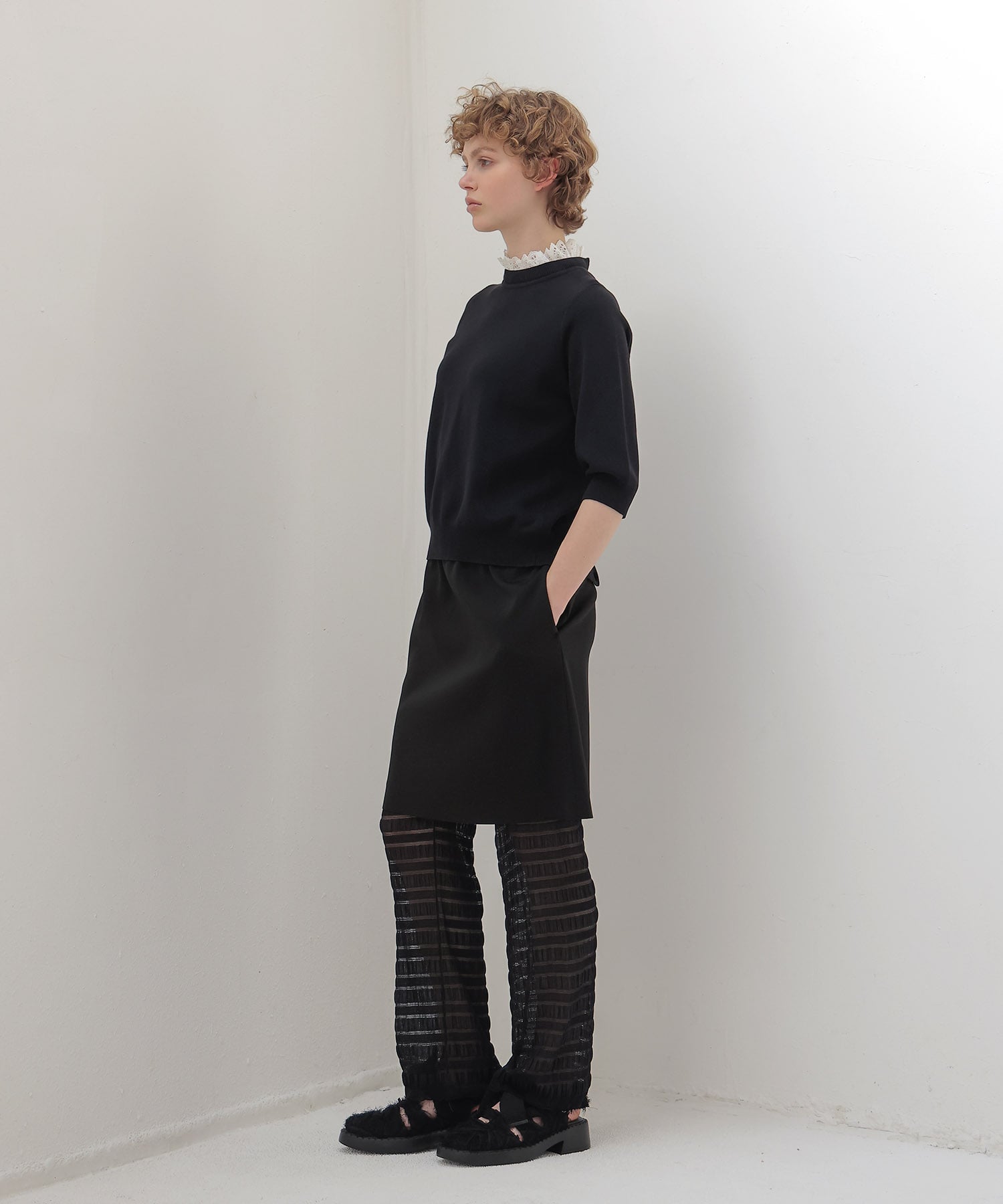 ＜ODAKHA＞sheer stripe leggings pants