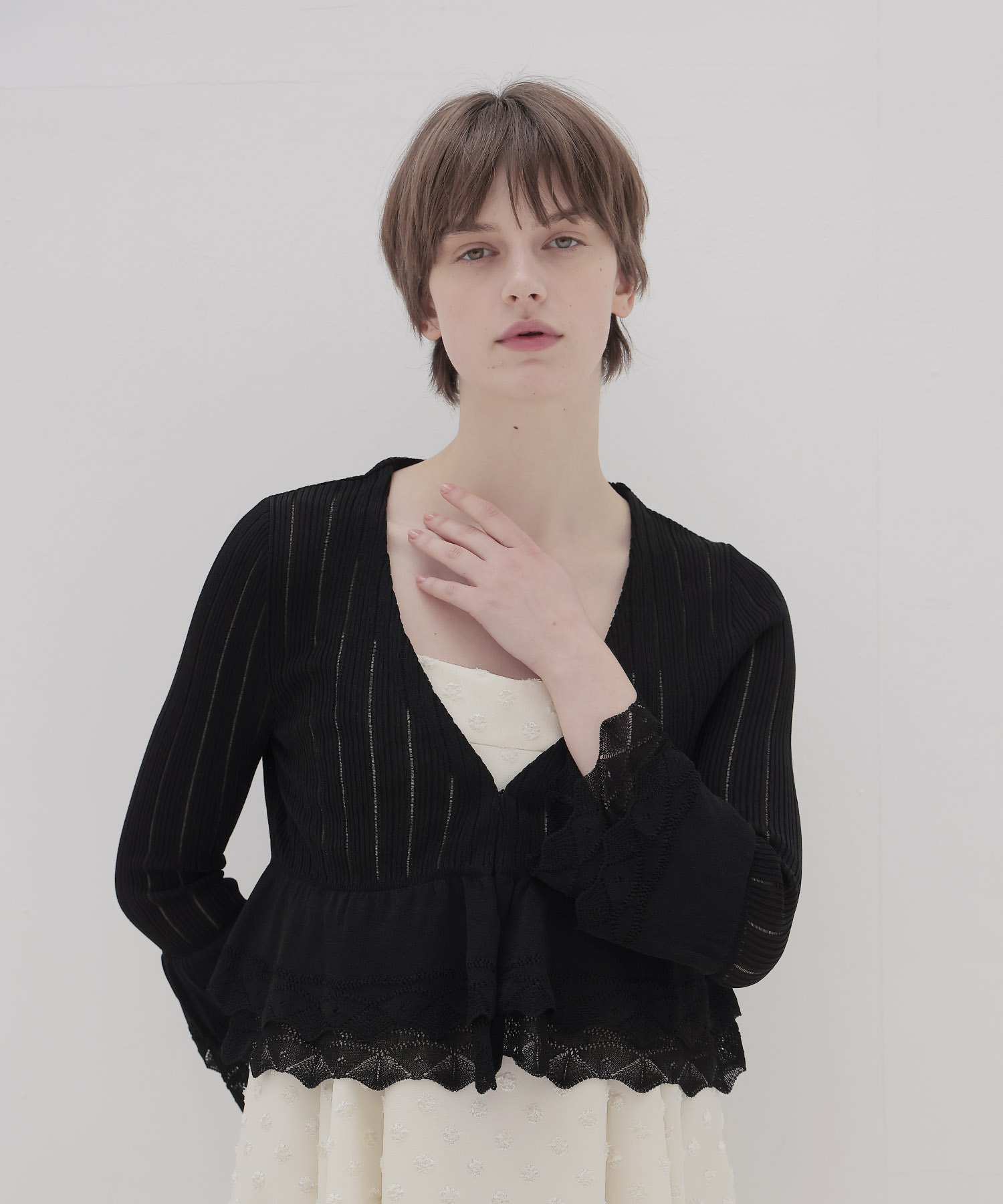 ＜ODAKHA＞lace flare striped knit cardigan