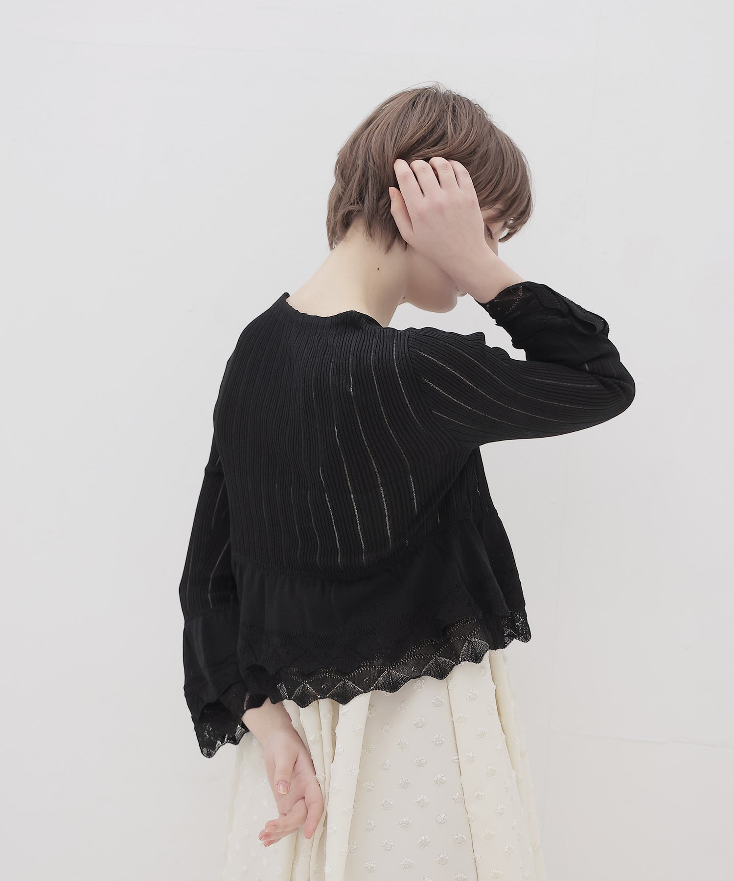 ＜ODAKHA＞lace flare striped knit cardigan