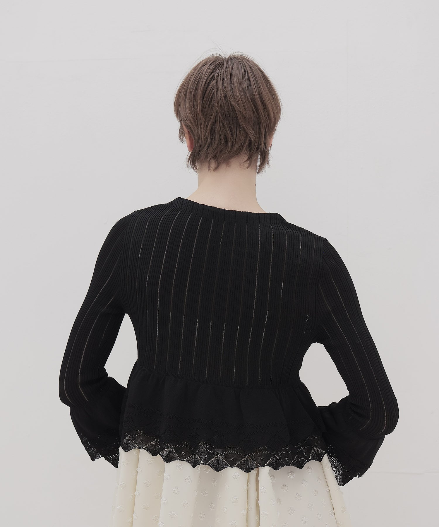 ＜ODAKHA＞lace flare striped knit cardigan