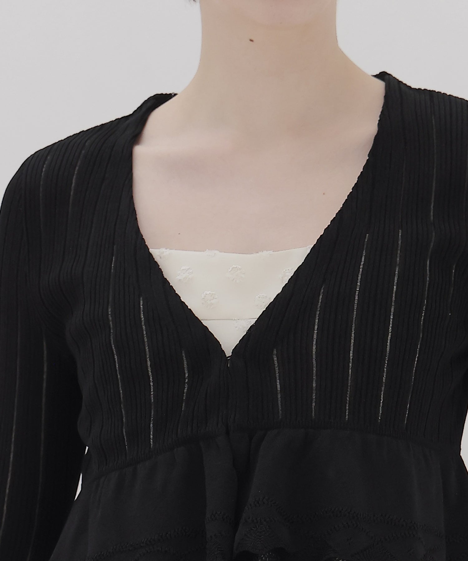 ＜ODAKHA＞lace flare striped knit cardigan