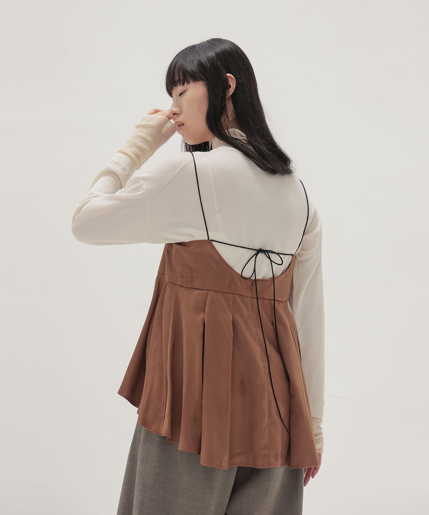 ＜B7＞suede peplum cami blouse