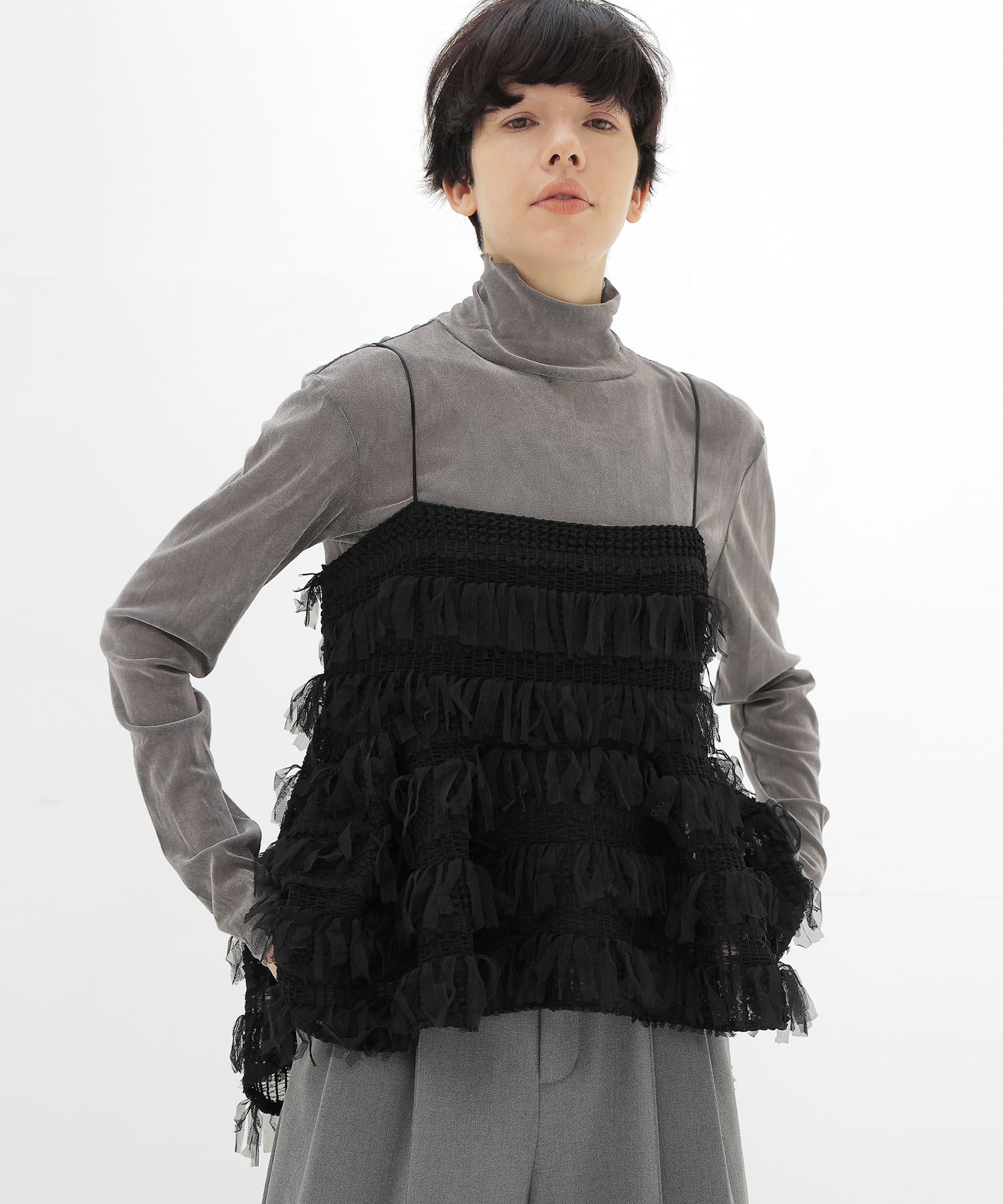 ＜B7＞fringe tulle cami