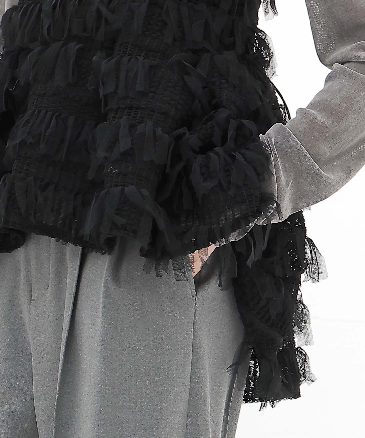 ＜B7＞fringe tulle cami