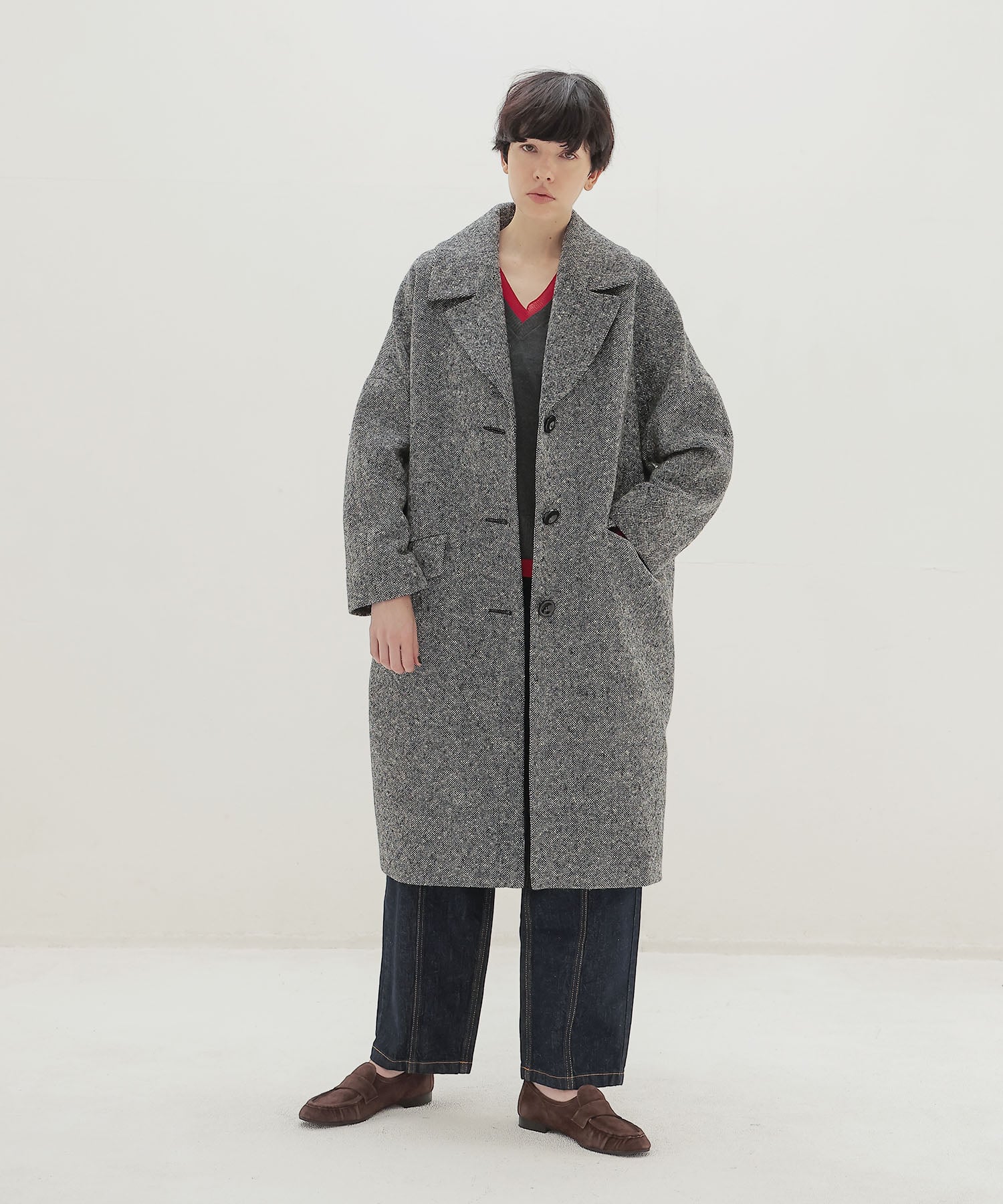 ＜B7＞tweed cocoon coat