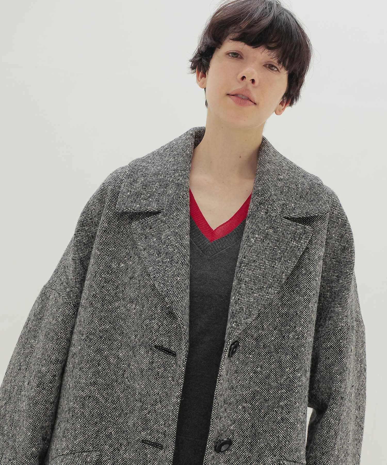＜B7＞tweed cocoon coat