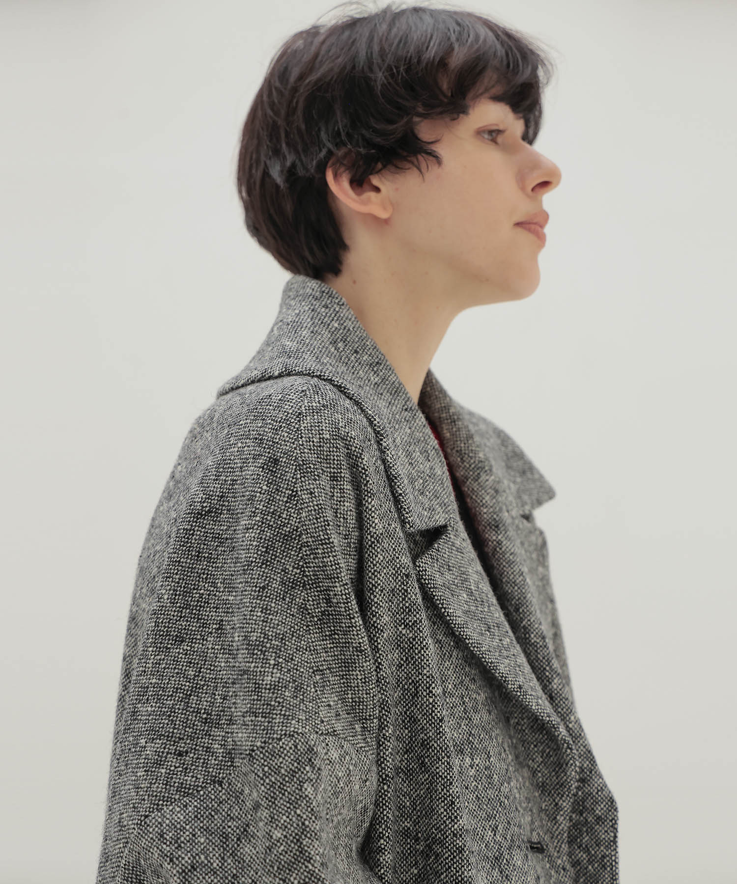 ＜B7＞tweed cocoon coat