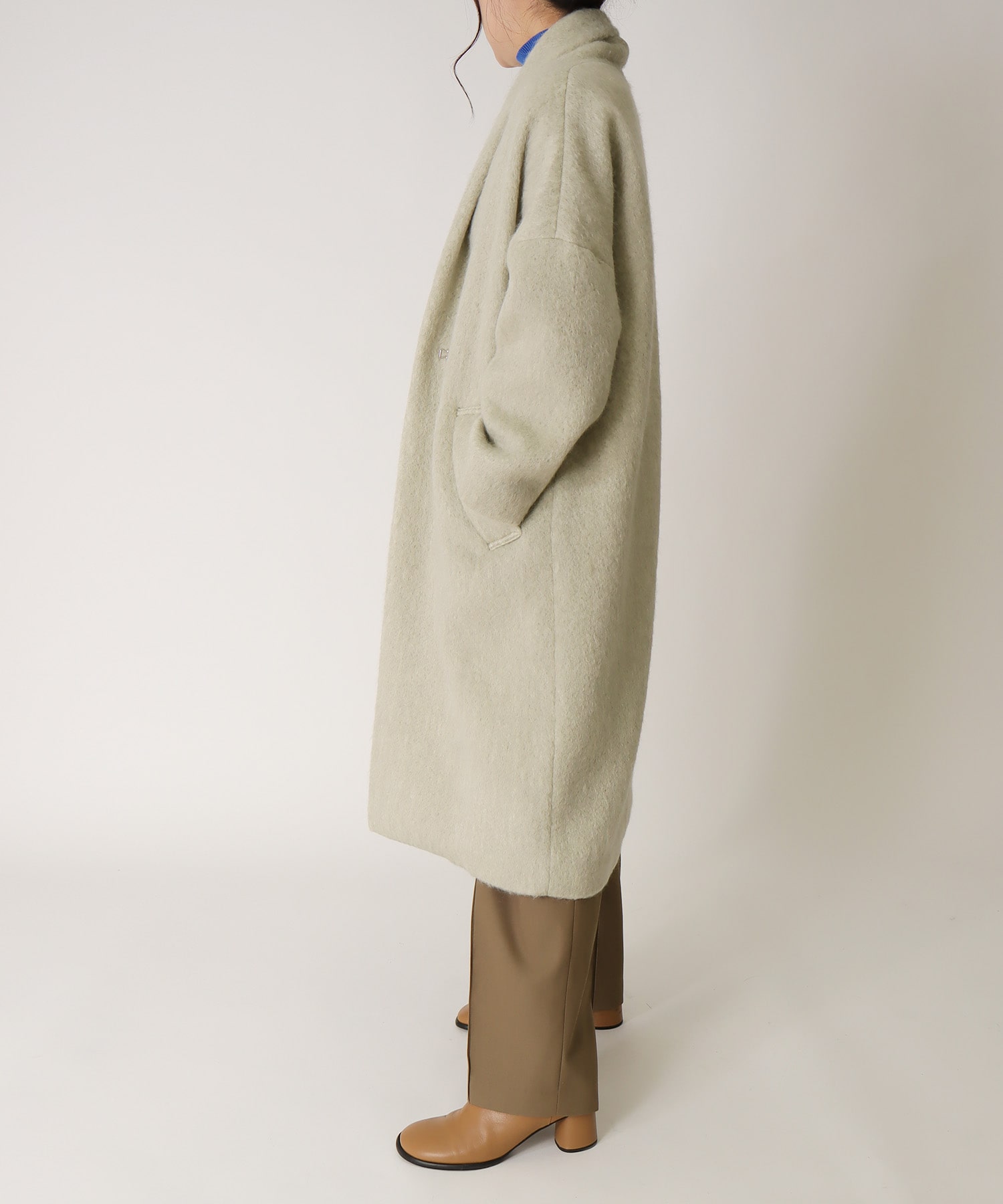 ＜B7＞mohair shaggy shawl collar coat