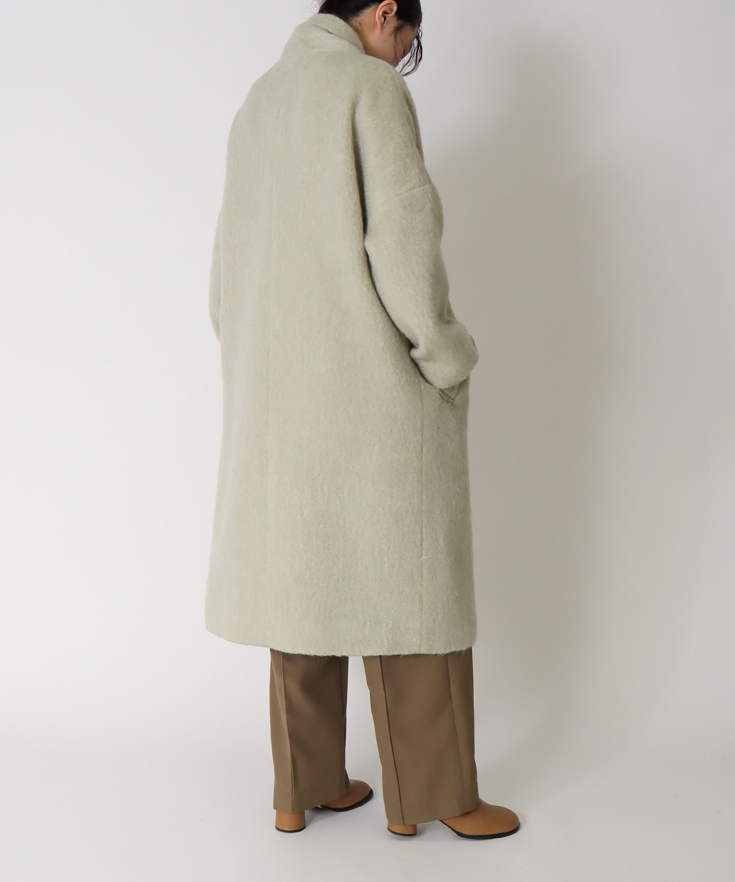 ＜B7＞mohair shaggy shawl collar coat