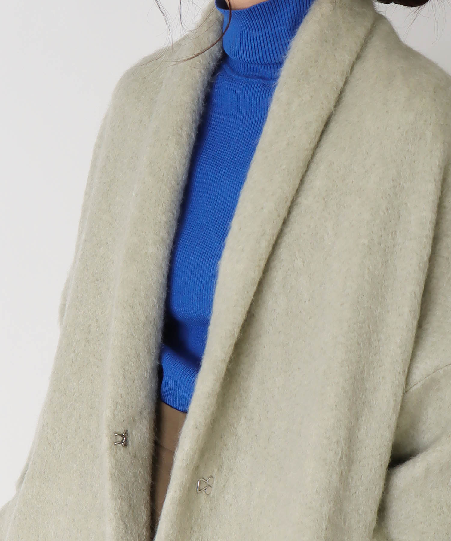 ＜B7＞mohair shaggy shawl collar coat