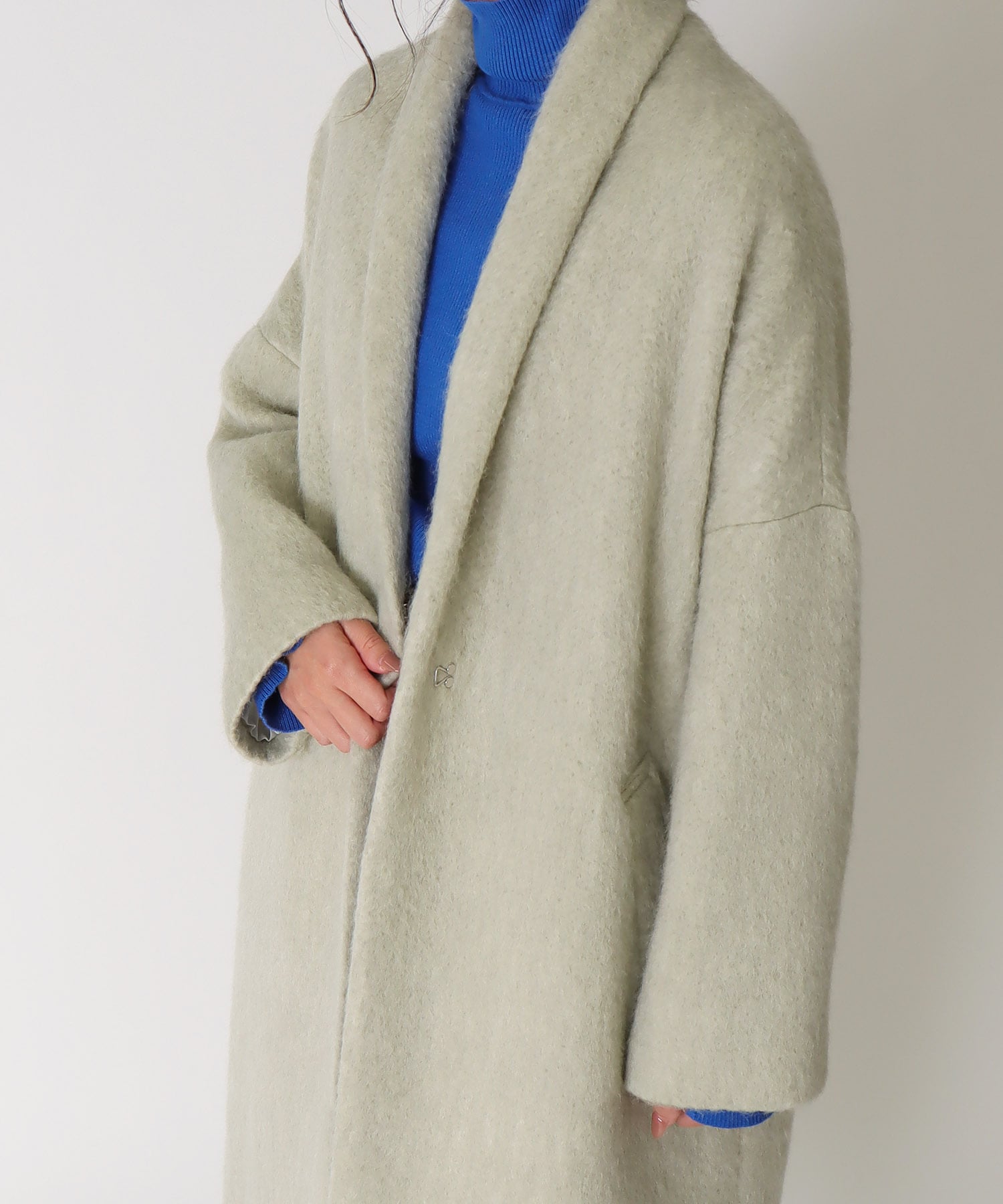 ＜B7＞mohair shaggy shawl collar coat