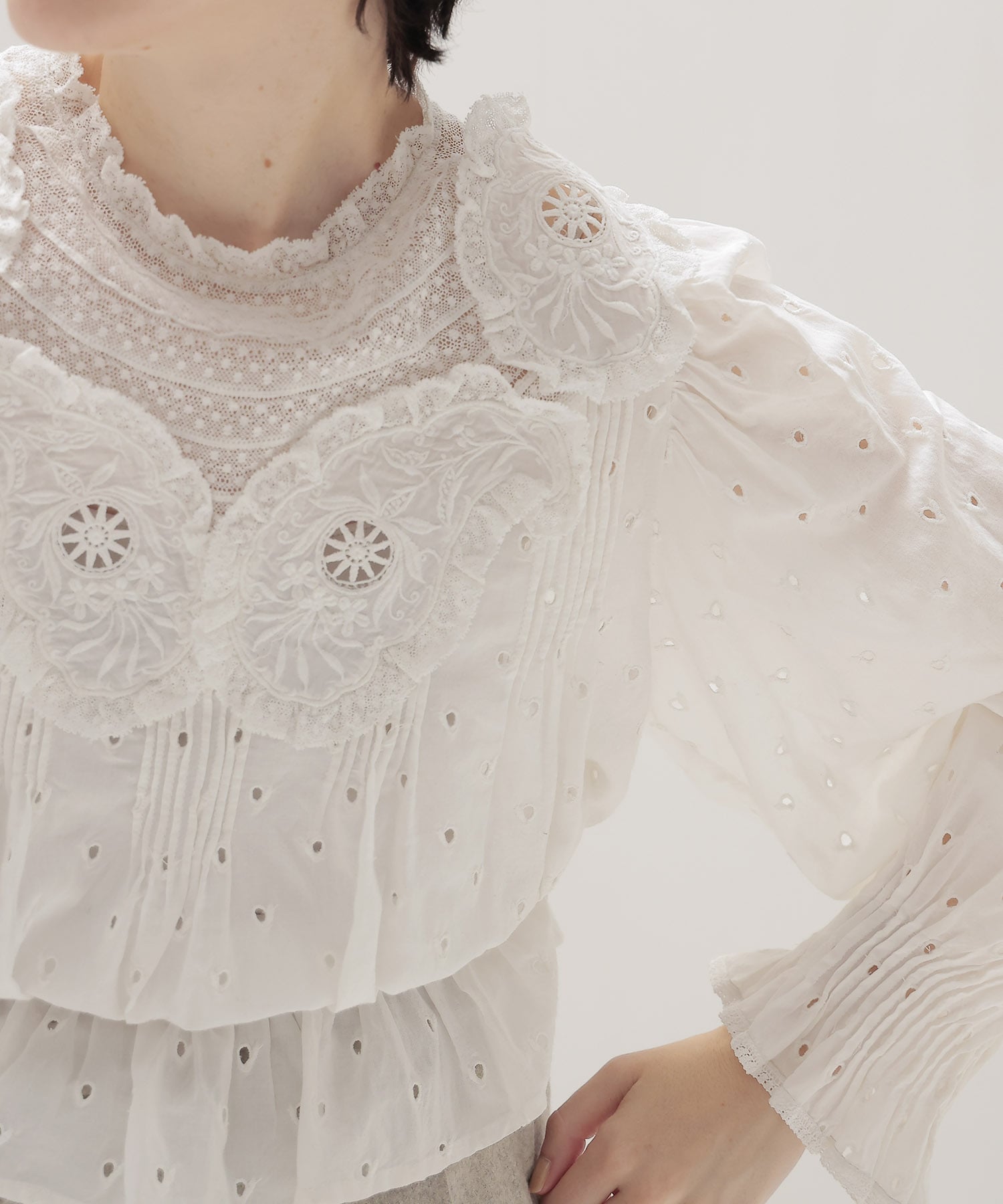 ＜VENIT＞COTTON RAYON VINTAGE LACE BLOUSE