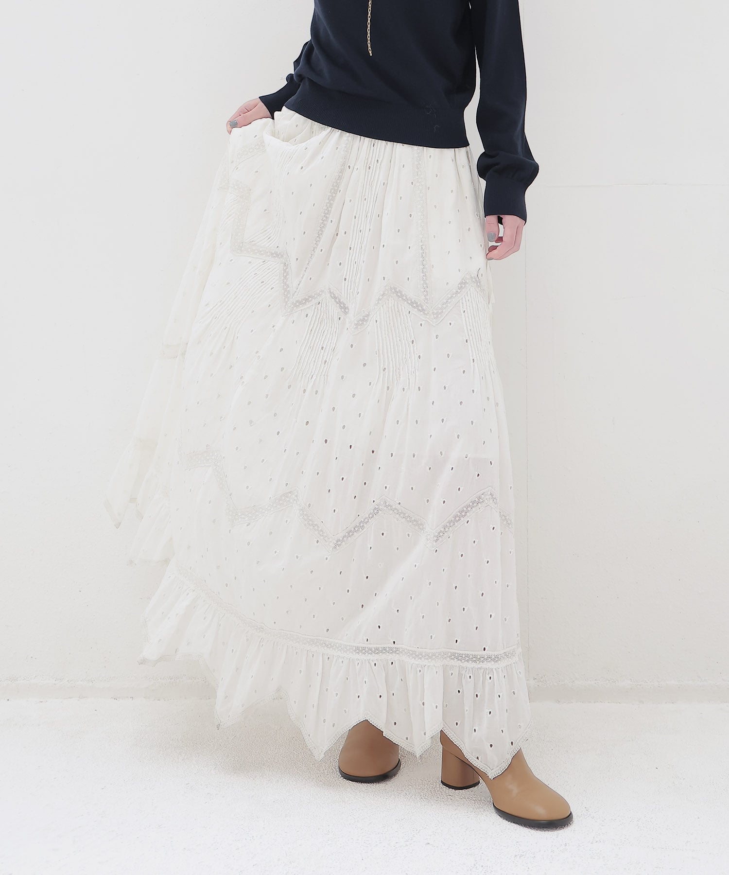 ＜VENIT＞COTTON RAYON VINTAGE LACE SKIRT