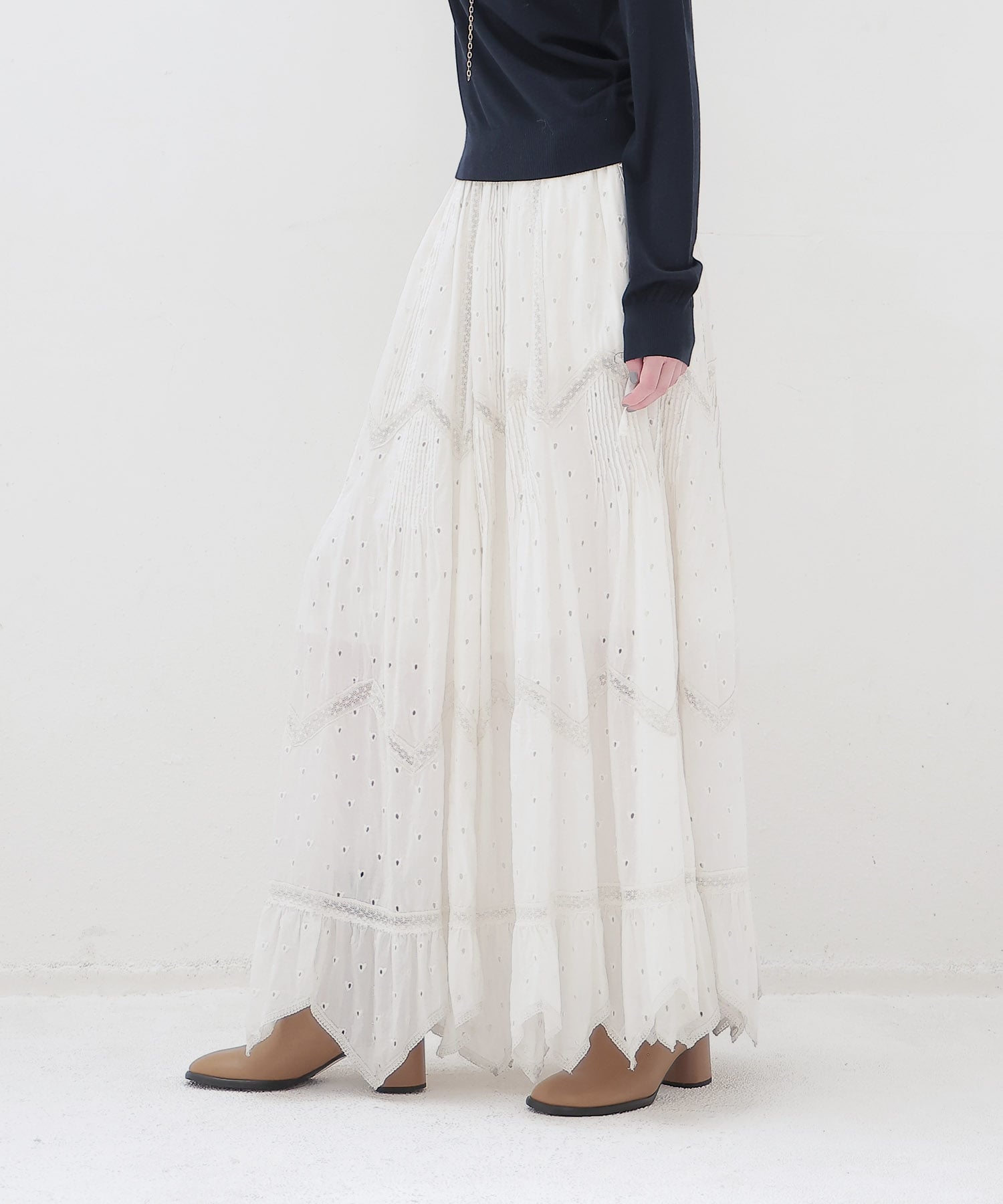 ＜VENIT＞COTTON RAYON VINTAGE LACE SKIRT