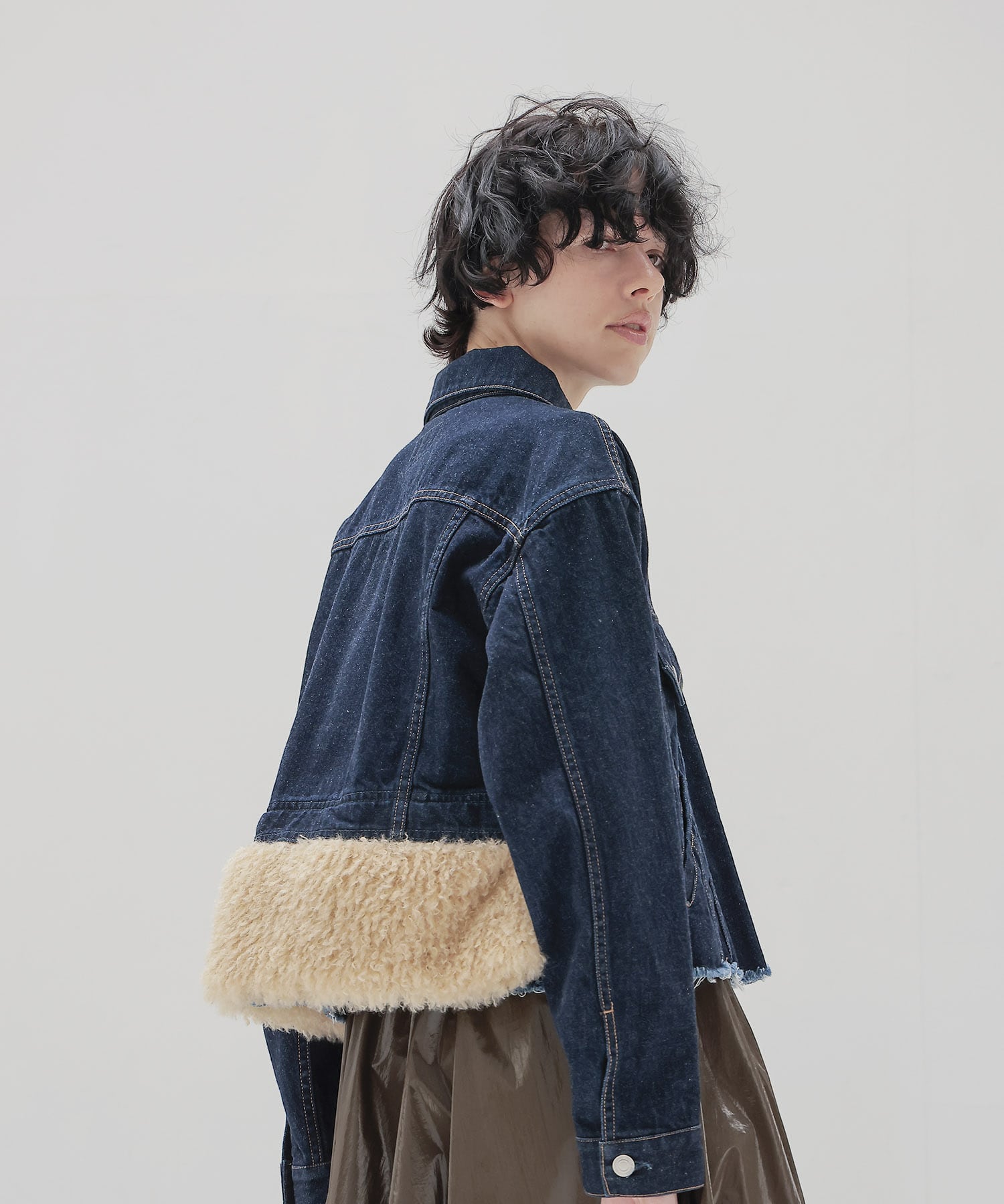 ＜STUMBLY＞Fur Trim Combination Denim JK