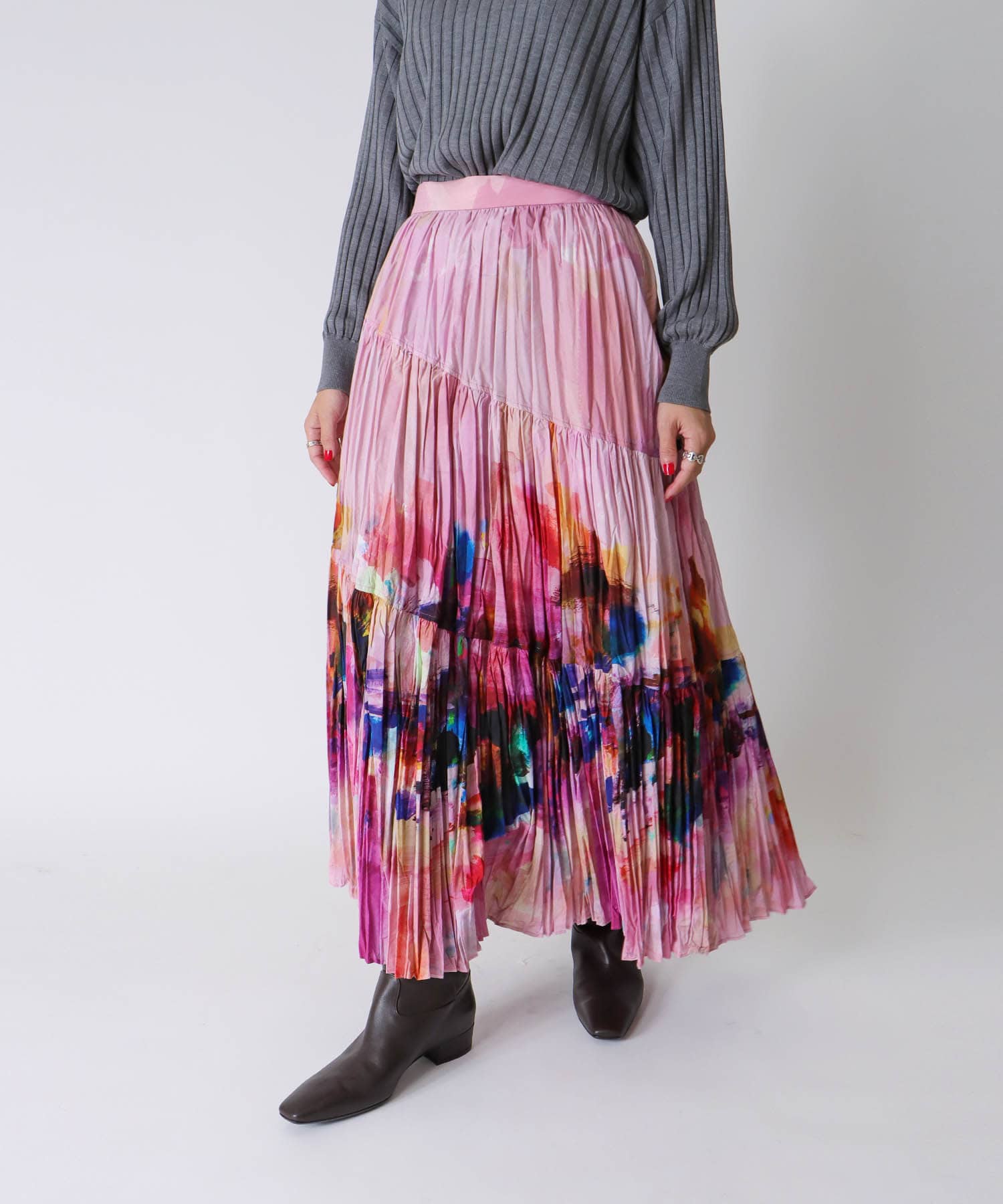 ＜STUMBLY＞Crushed Art Print Skirt