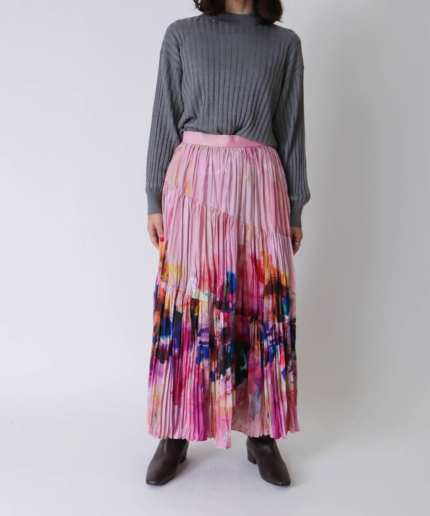 ＜STUMBLY＞Crushed Art Print Skirt