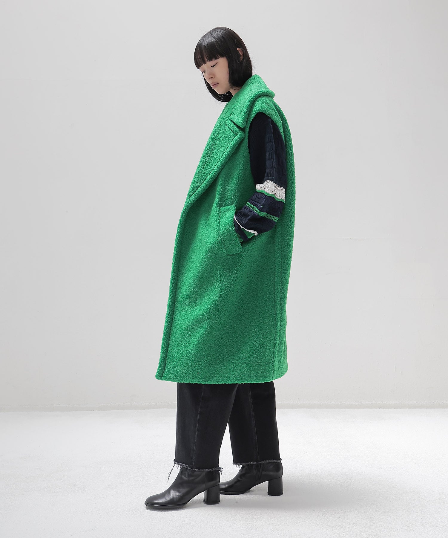 ＜STUMBLY＞New Silhouette Boa Gilet