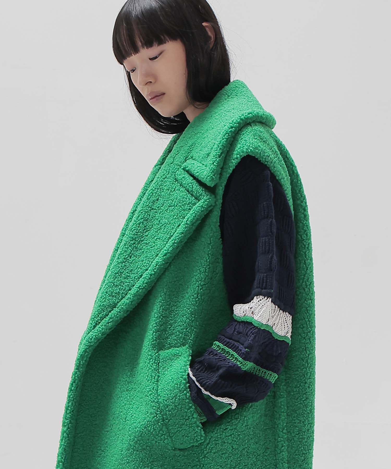 ＜STUMBLY＞New Silhouette Boa Gilet