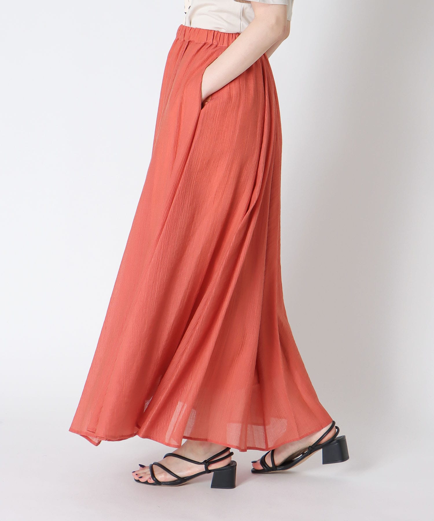 ＜Sugar Rose＞striped crepe flare skirt