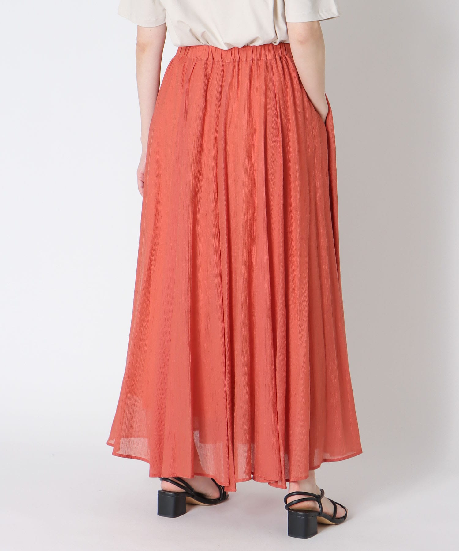 ＜Sugar Rose＞striped crepe flare skirt