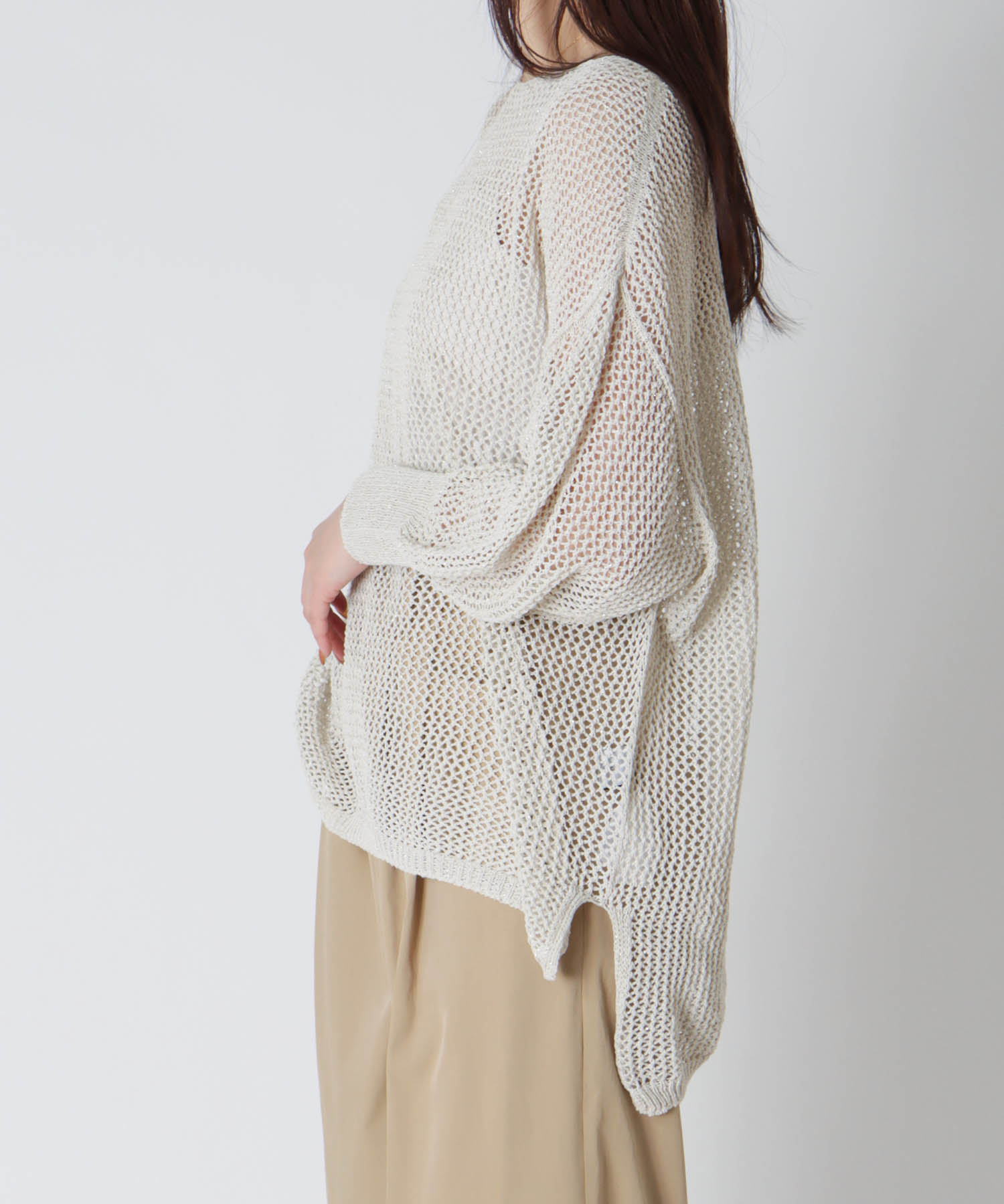 ＜Sugar Rose＞lame paper yarn pullover