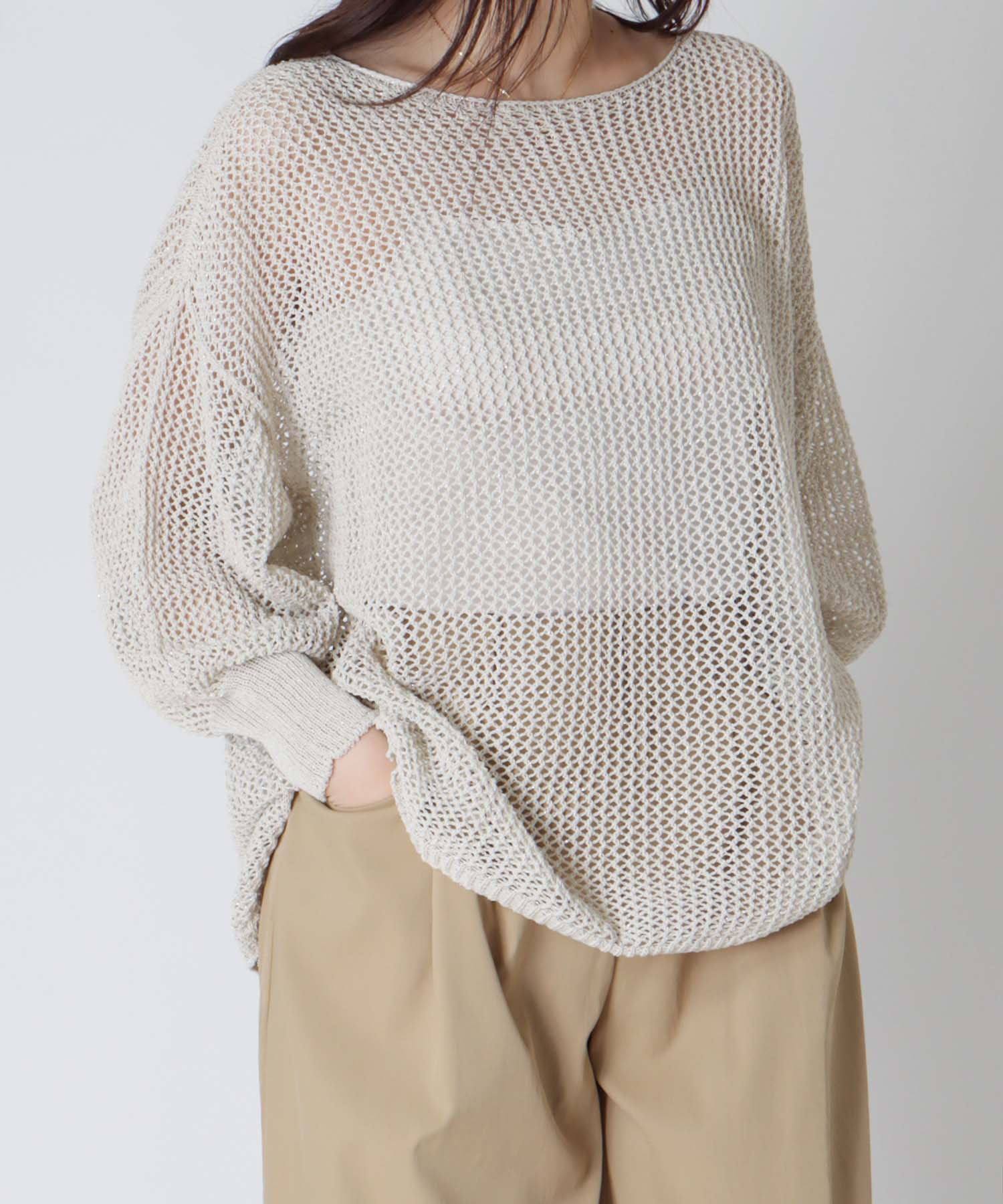 ＜Sugar Rose＞lame paper yarn pullover