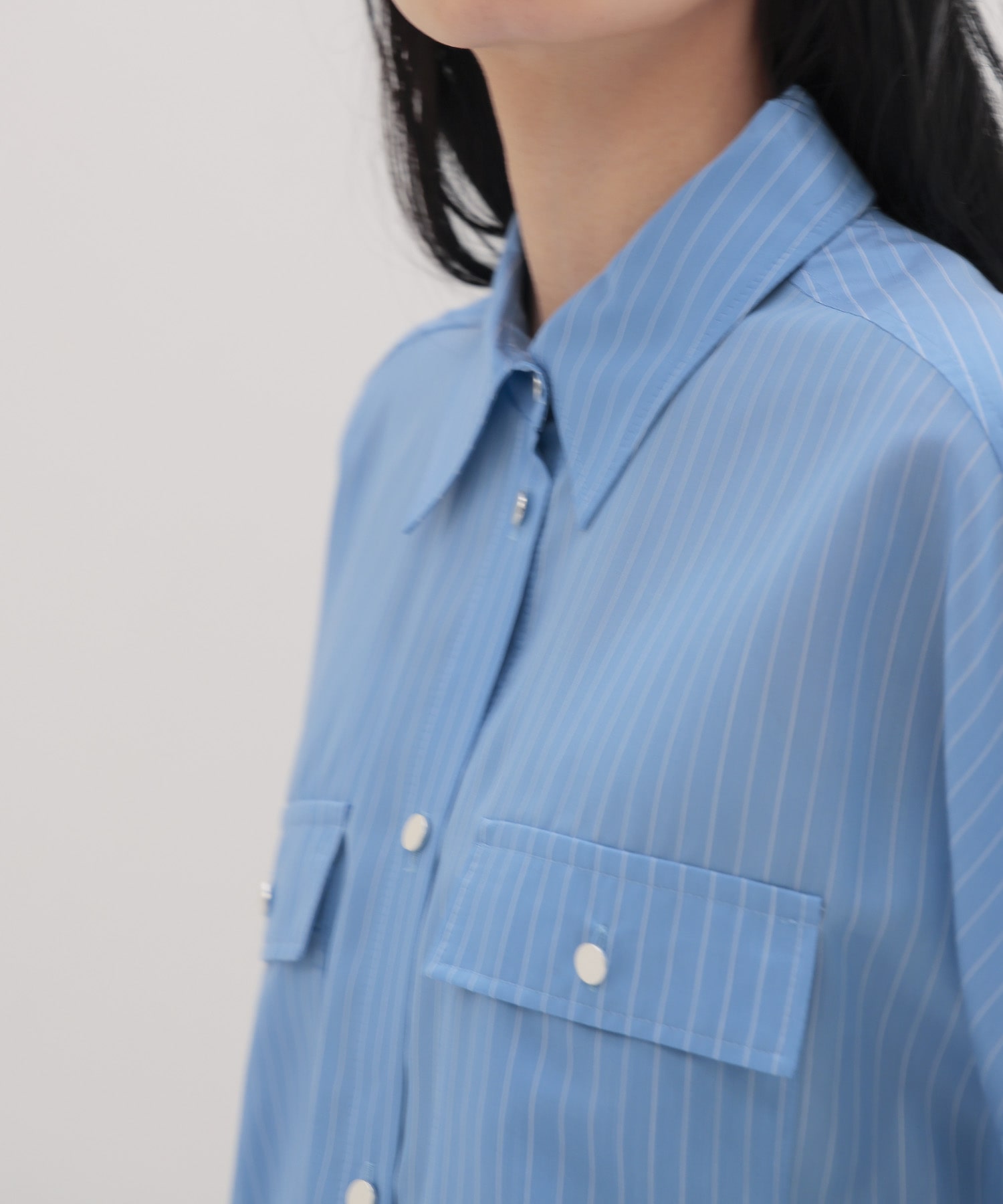 ＜B7＞stripe sleeve gather blouse