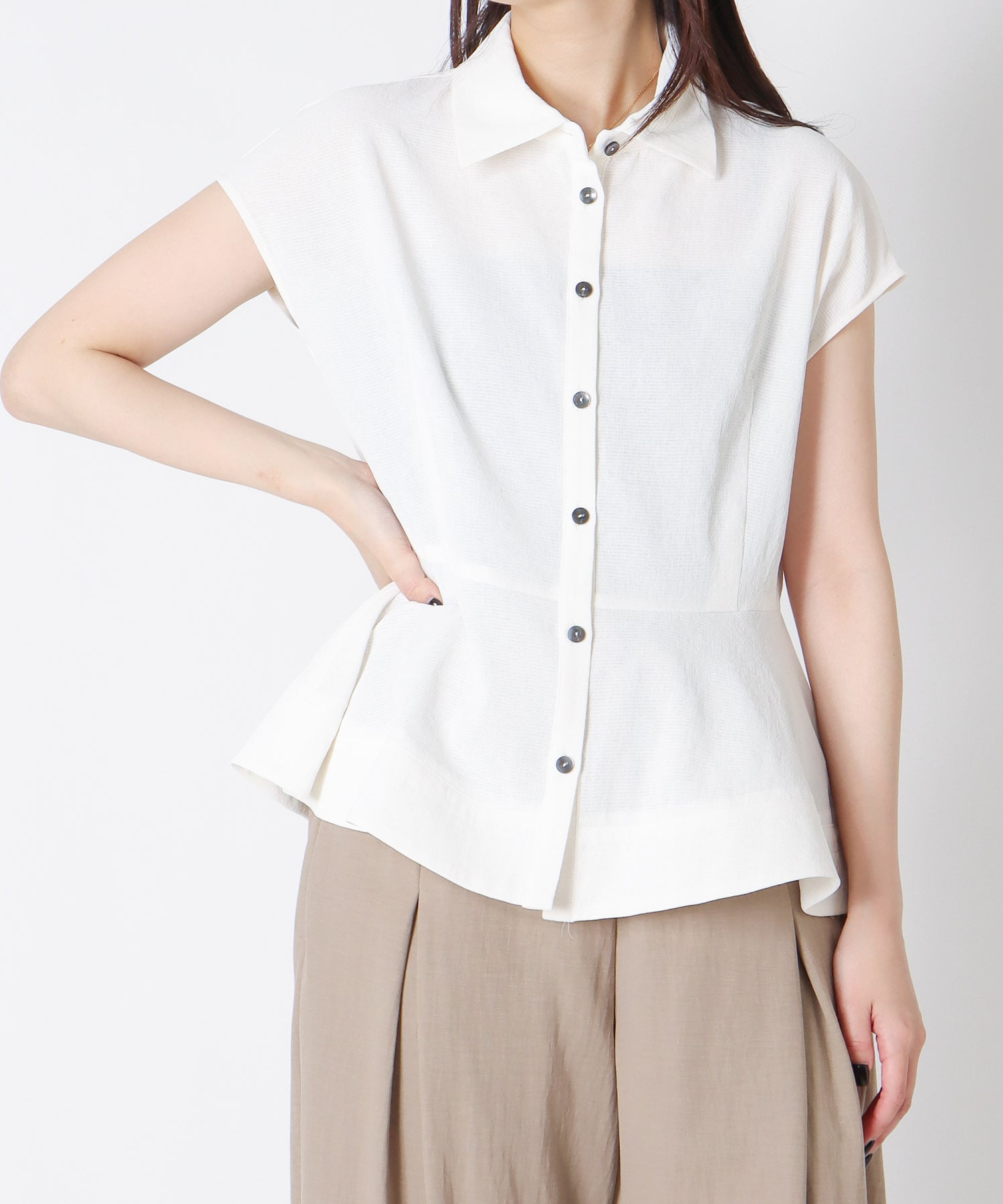 ＜B7＞double gauze soft peplum blouse