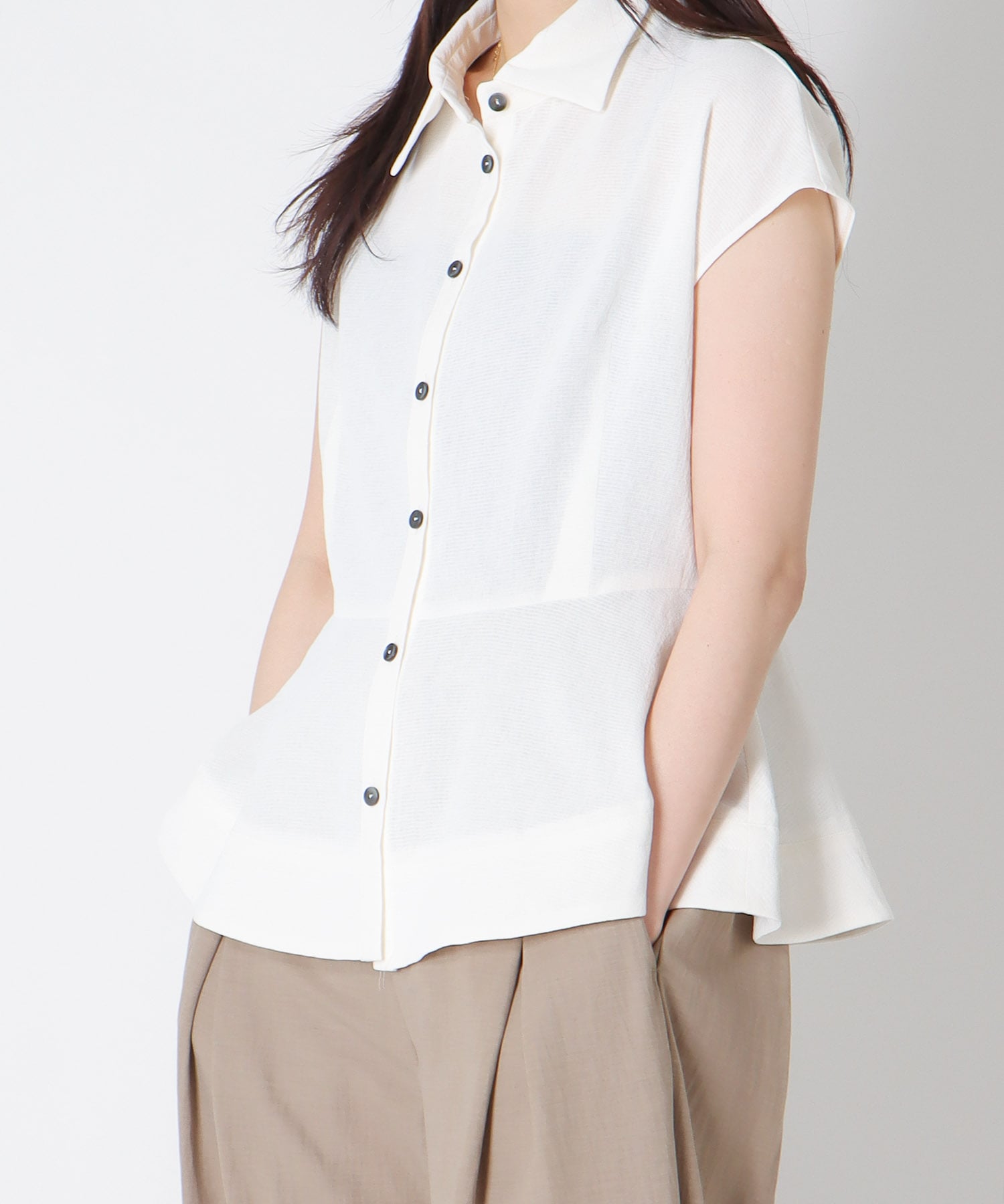＜B7＞double gauze soft peplum blouse