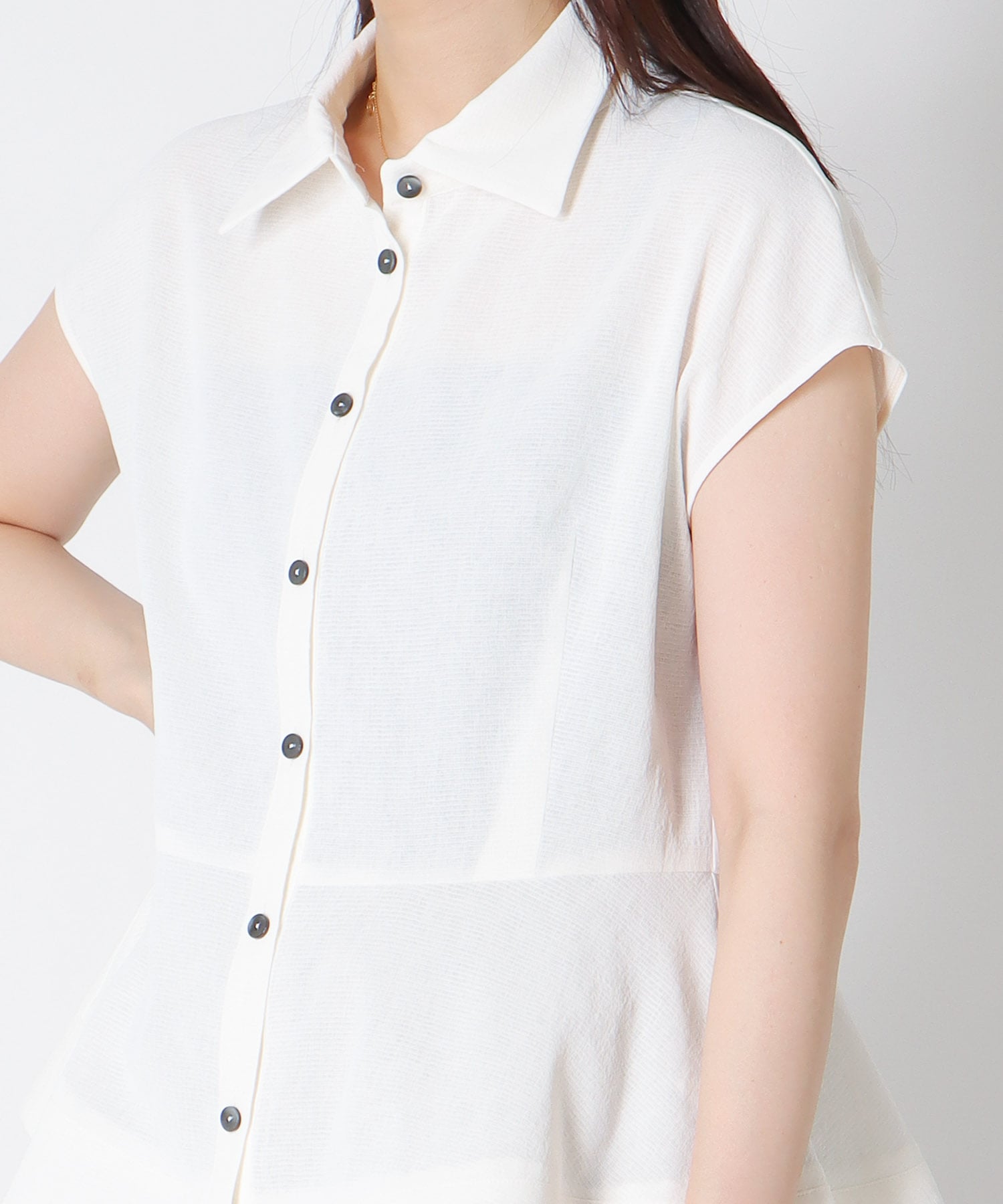 ＜B7＞double gauze soft peplum blouse